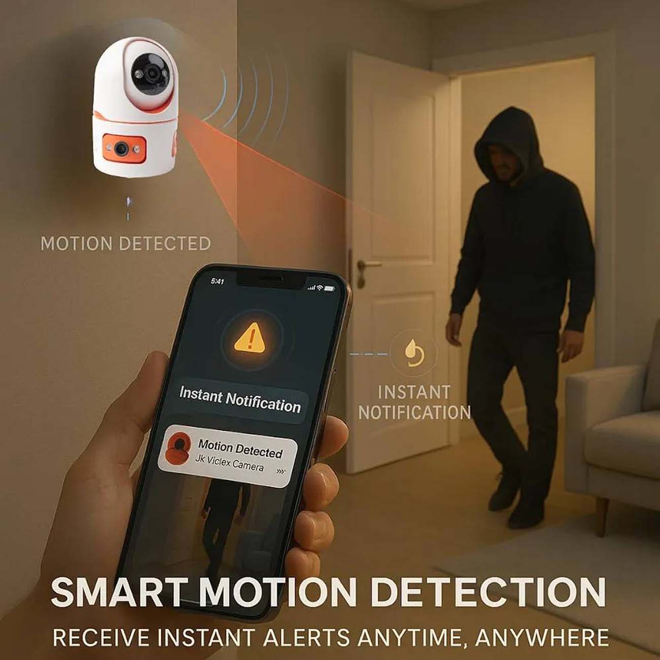 نمای کاربردی دوربین مداربسته سه لنز JK Vision V380 3-Lens Camera Smart WiFi 1080P Full HD Indoor Sec
