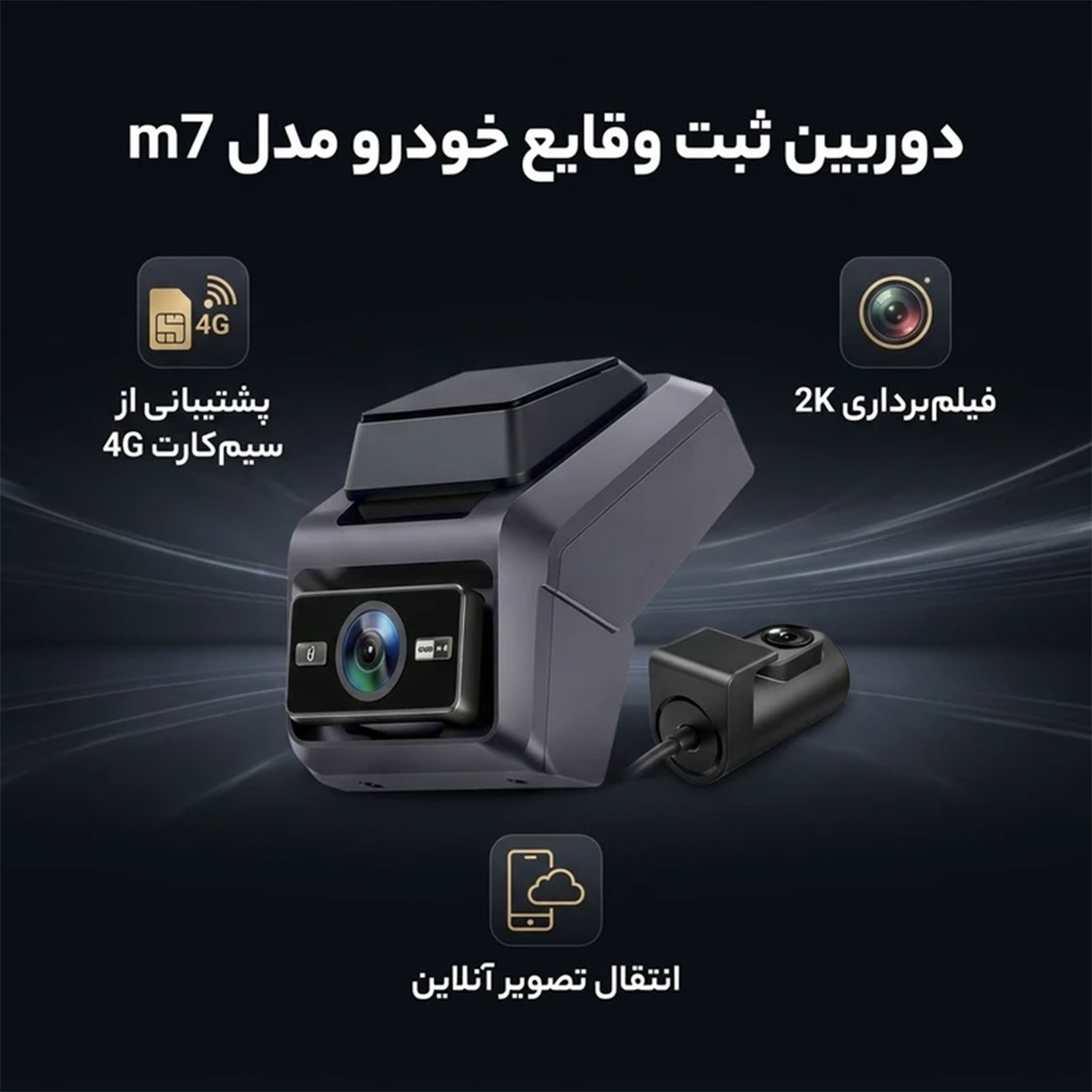 نمای کاربردی دوربین ثبت وقایع دو لنز سیمکارتی P87 Dual Lens 2K Smart Dash Camera