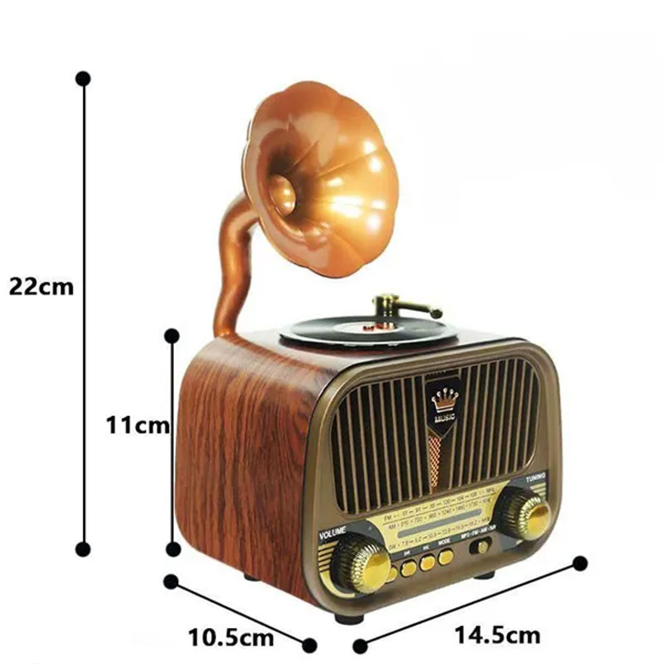 نمای ابعاد رادیو گرامافونی مییر Meier MD-1319BT Retro Gramophone Radio