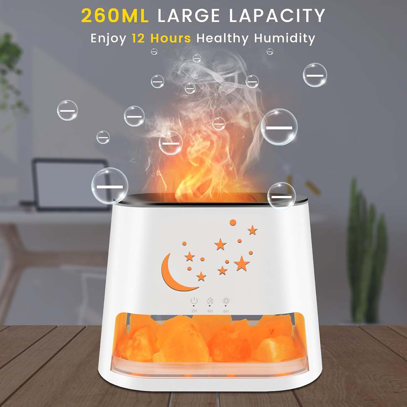 نمای کاربردی دستگاه بخور و خوشبوکننده هوا 260ml Essential Oil Diffuser & Himalayan Salt Lamp