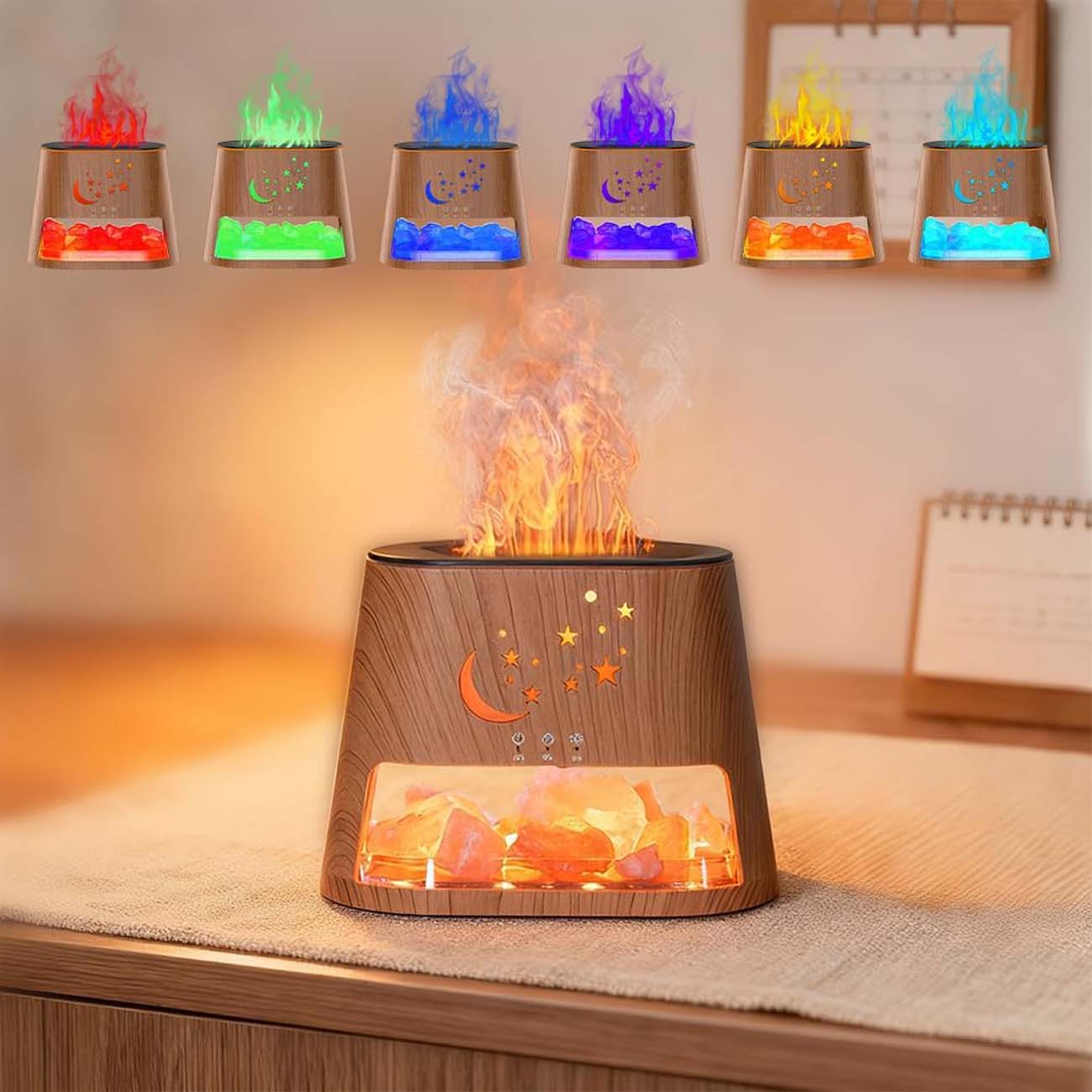 نمای رنگبندی ال ای دی خوشبوکننده و رطوبت‌ساز Aroma Diffuser with Salt Range Pakistan and Salt Crysta