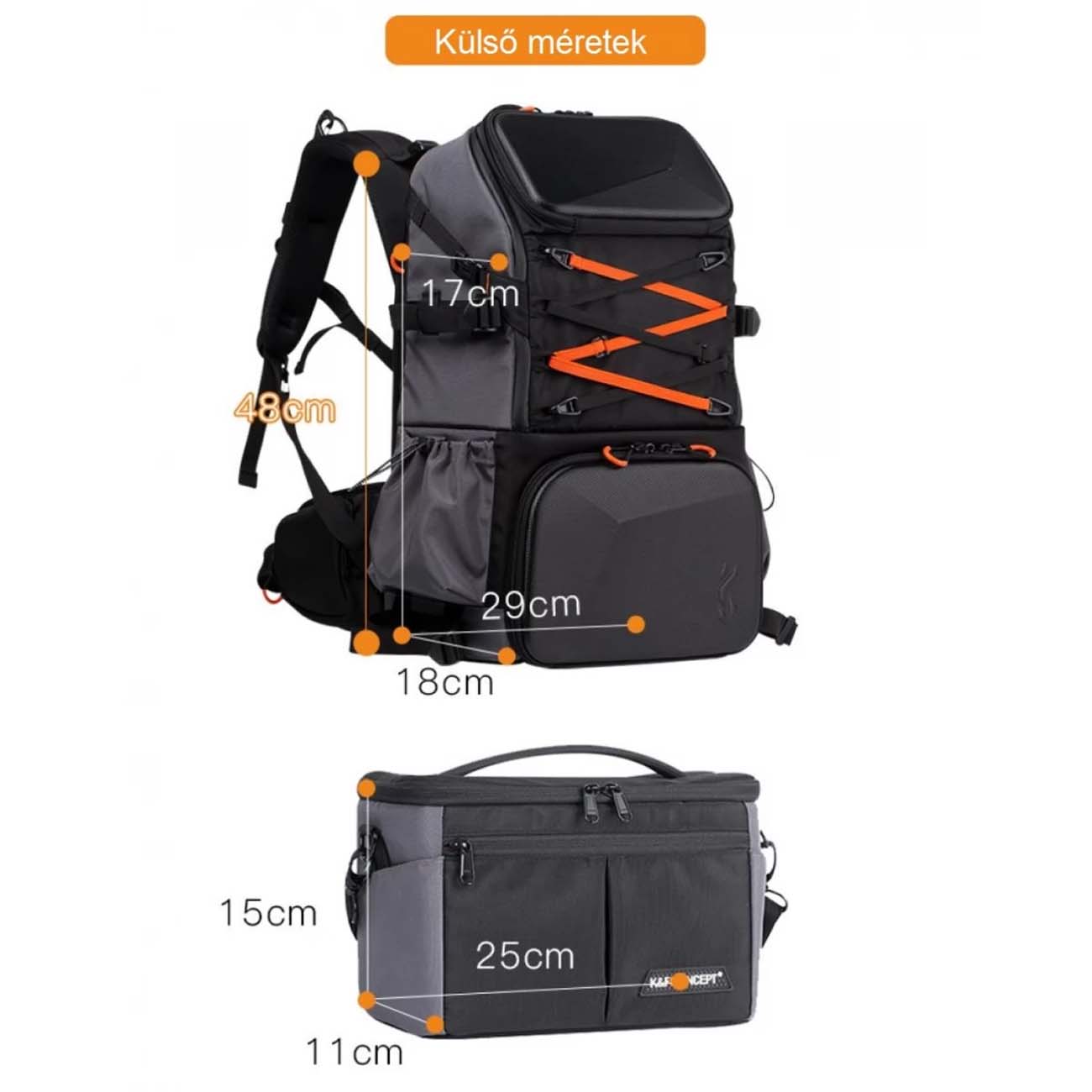 نمای ابعاد کوله پشتی دوربین کی اند اف K&F Concept KF13.107 Beta 32L Camera Backpack