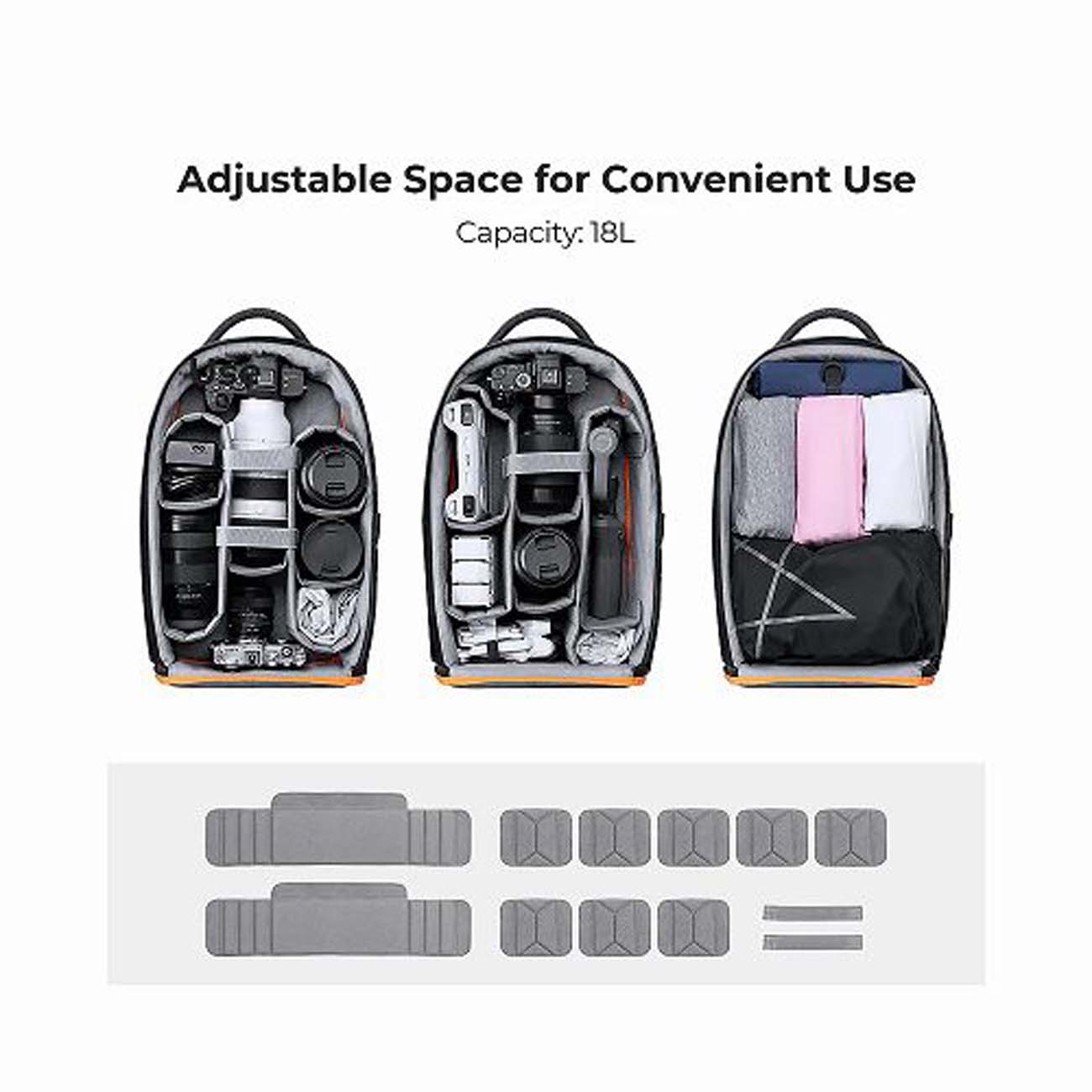 نمای داخلی از کوله پشتی دوربین کی اند اف K&F Concept KF13.205 Nature Wander 05 Camera Backpack