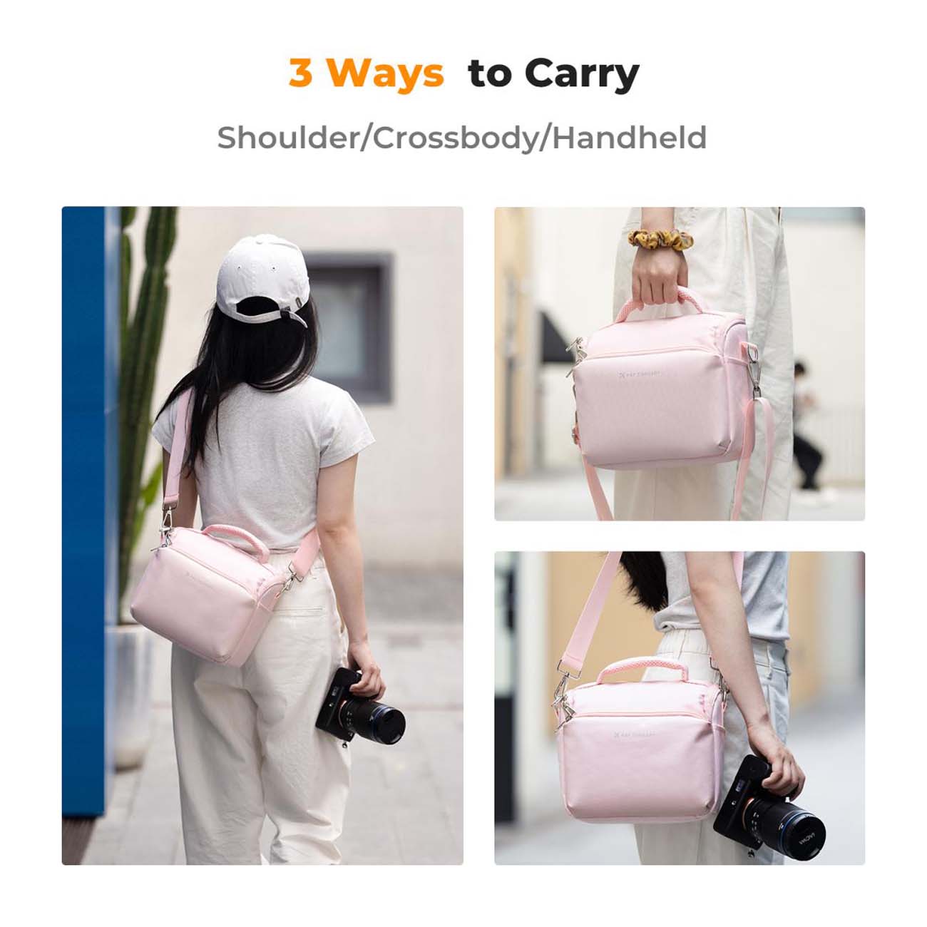 نمای کاربردی کیف دوربین کی اند اف صورتی K&F Concept KF13.179V9 Urban Wander05 5L Camera Sling Bag