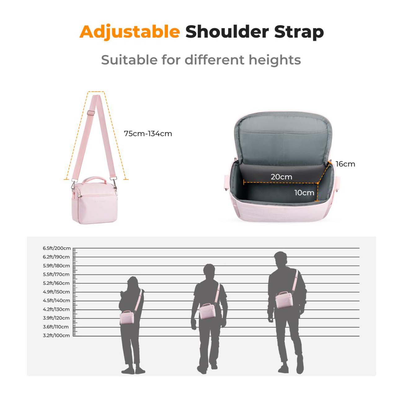 نمای ابعاد کیف دوربین کی اند اف K&F Concept KF13.179V9 Urban Wander05 5L Camera Sling Bag