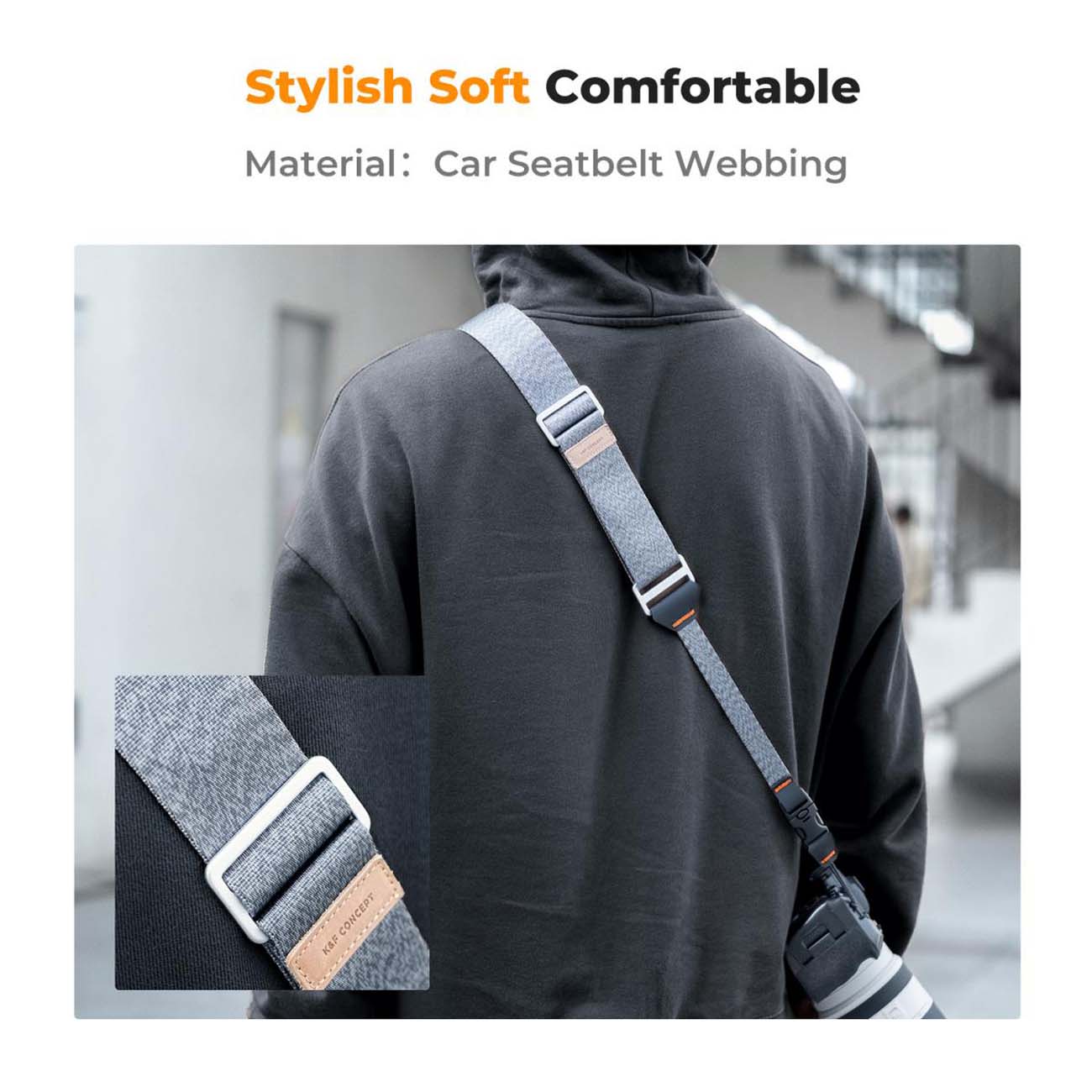 نمای کاربردی بند دوربین کی اند اف طوسی K&F Concept KF13.184 Camera Neck Strap