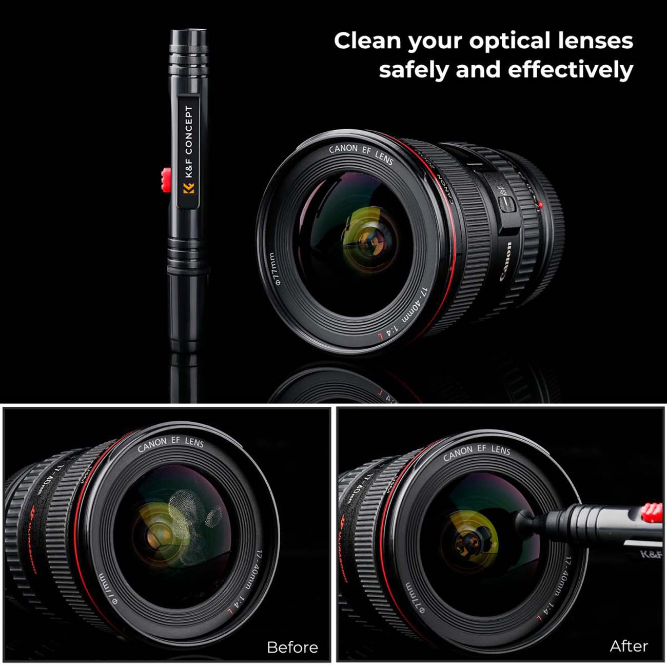 نمای کاربردی از قلم تمیزکننده کی اند اف K&F Concept Double-Sided Lens Cleaning Pen with Soft Brush a