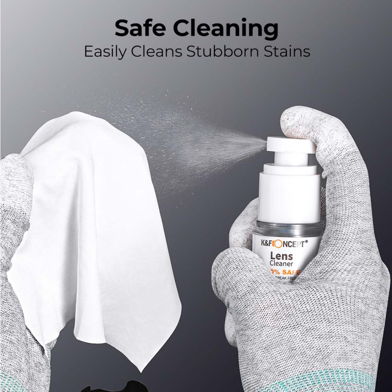 نمای کاربردی اسپری تمیزکننده لنز و دوربین K&F Concept 15 in 1 Cleaning Set Camera Lens & Sensor Clea