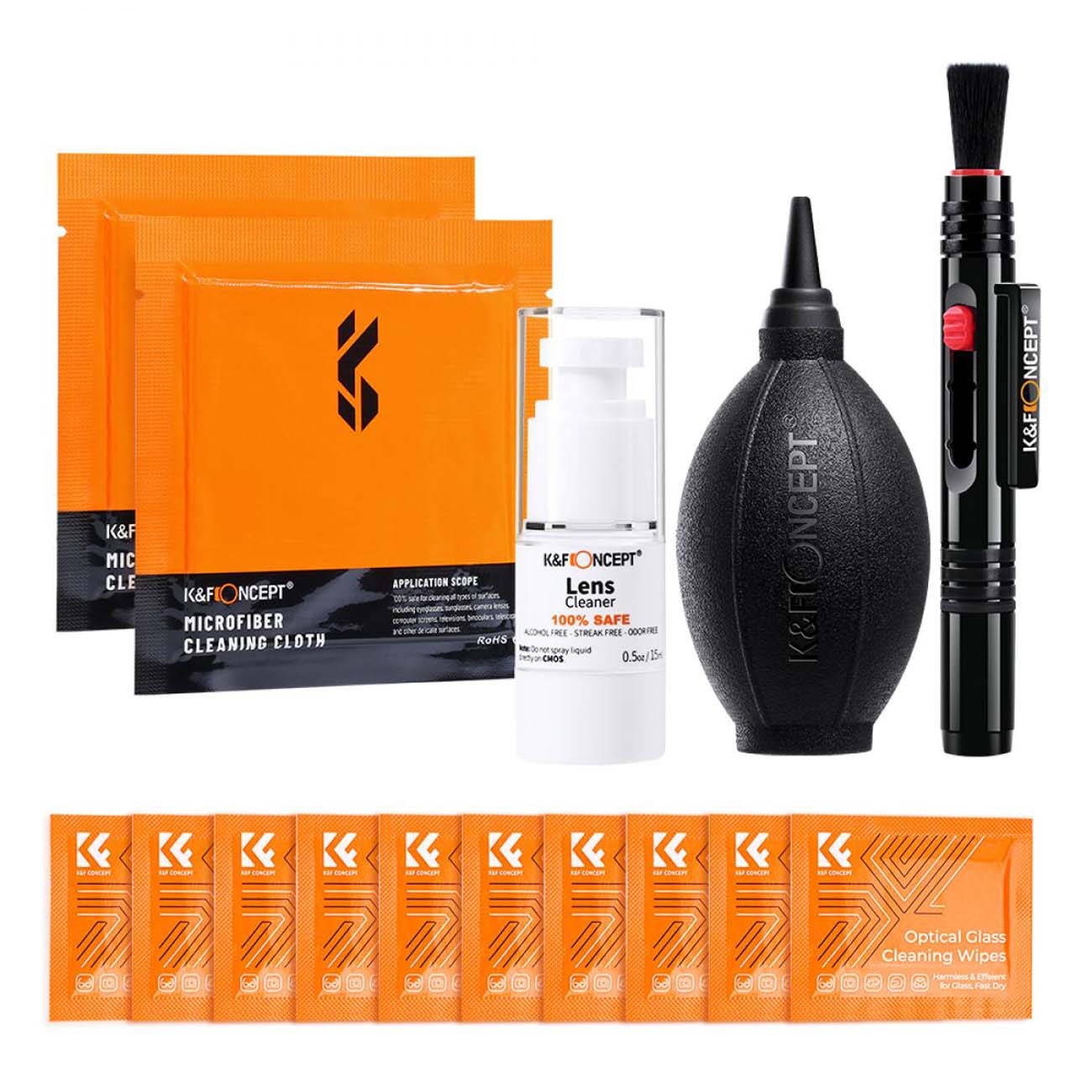 نمای اقلام کیت تمیزکننده لنز و دوربین K&F Concept 15 in 1 Cleaning Set Camera Lens & Sensor Cleaning