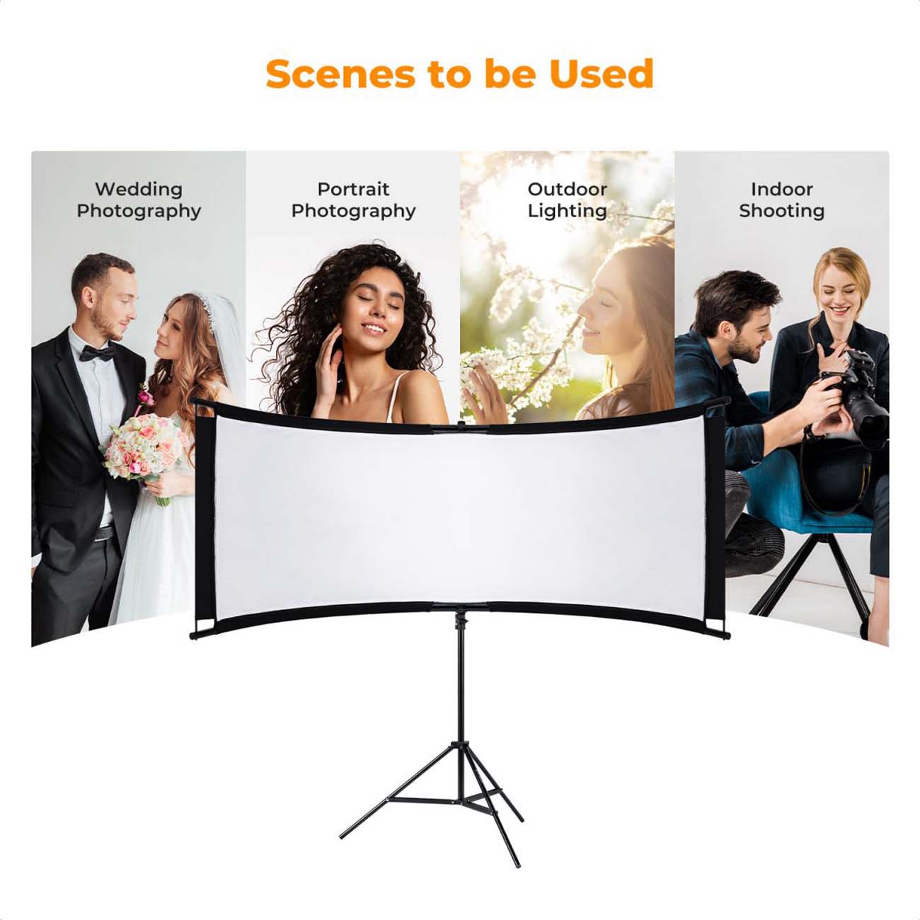 نمای کاربردی کیت رفلکتور منحنی کی اند اف K&F Concept U-Shape Curved Light Reflector 4-in-1 Kit with 
