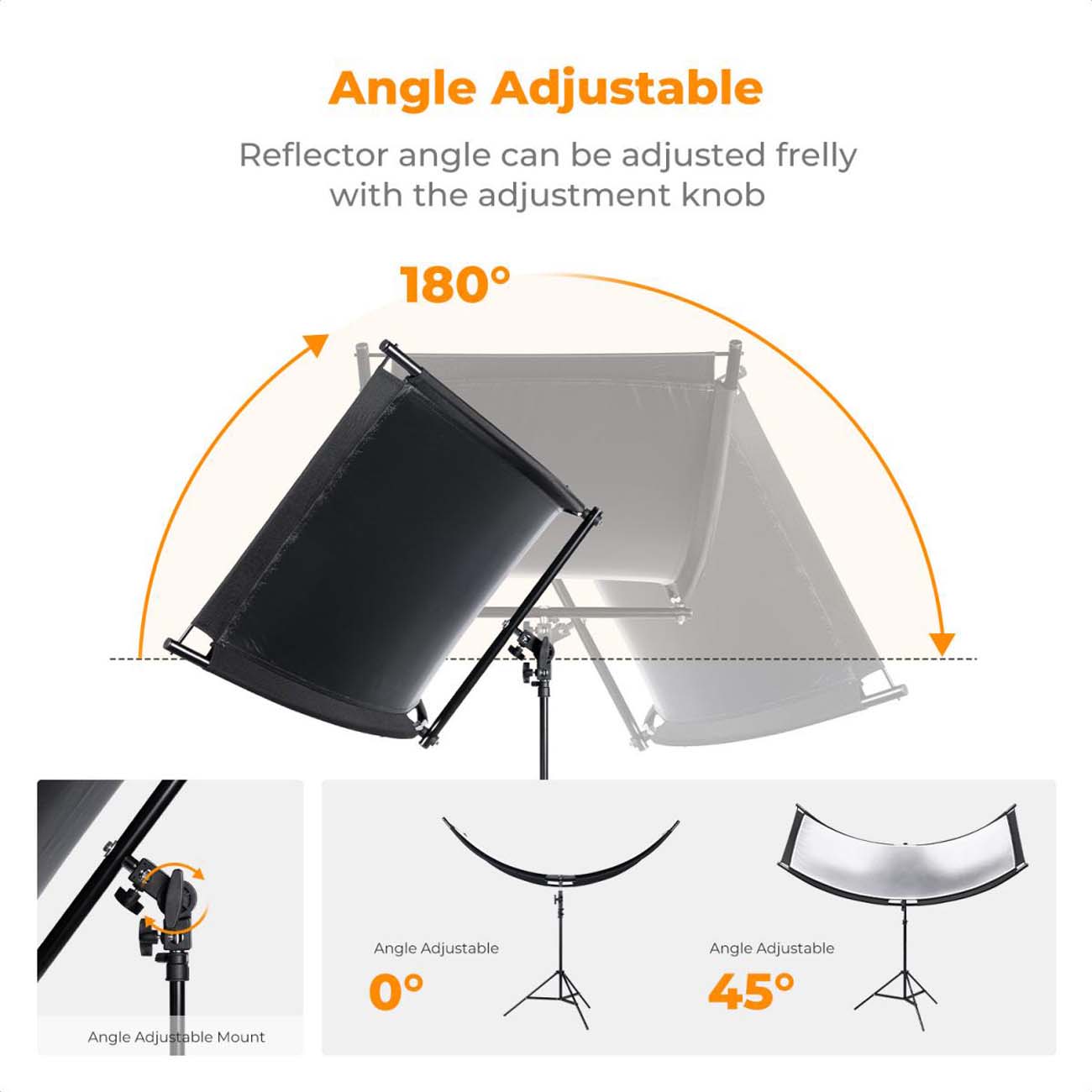 نمای کاربردی رفلکتور منحنی کی اند اف K&F Concept U-Shape Curved Light Reflector 4-in-1 Kit with 1.5m