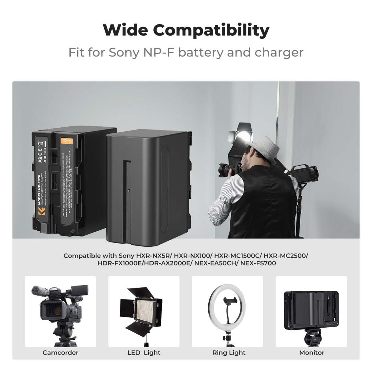 نمای کاربردی کیت باتری و شارژر کی اند اف K&F Concept 2-Pack NP-F970 Battery with Dual Battery Charge