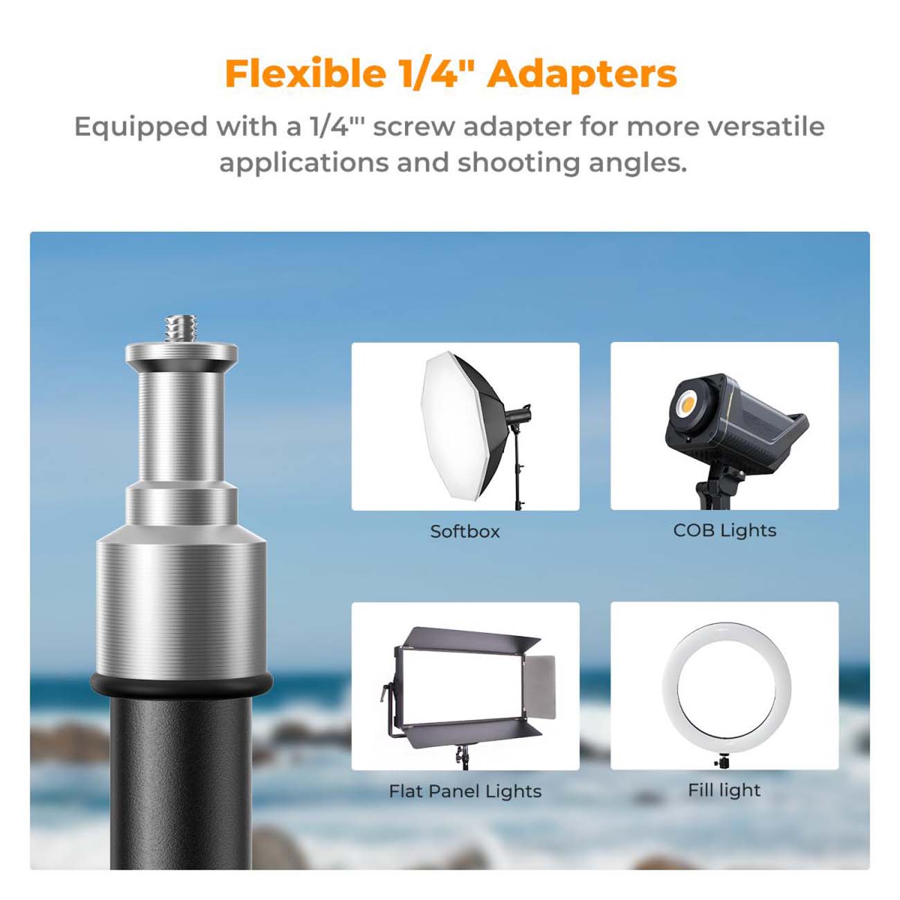نمای توضیحات سه‌پایه نور کی‌انداف K&F Concept KF34.042 2.3m Portable Metal Light Stand with Storage 