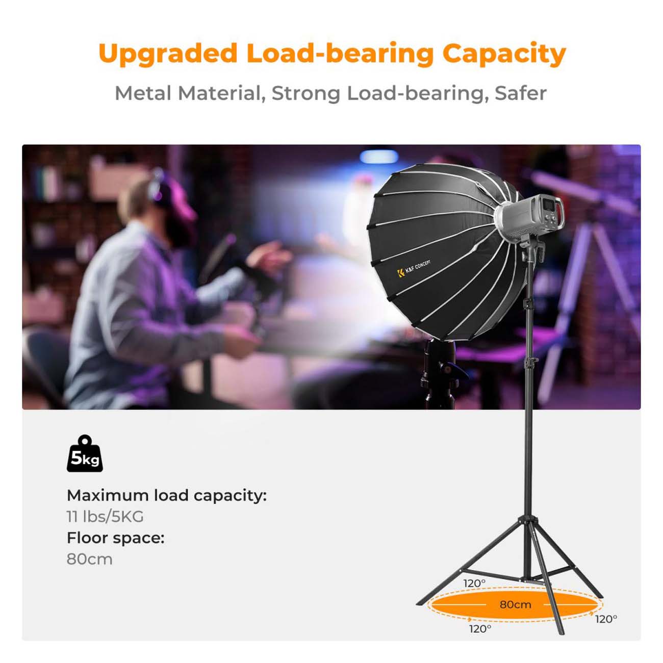 نمای کاربردی از سه‌پایه نور کی‌انداف K&F Concept KF34.042 2.3m Portable Metal Light Stand with Stora