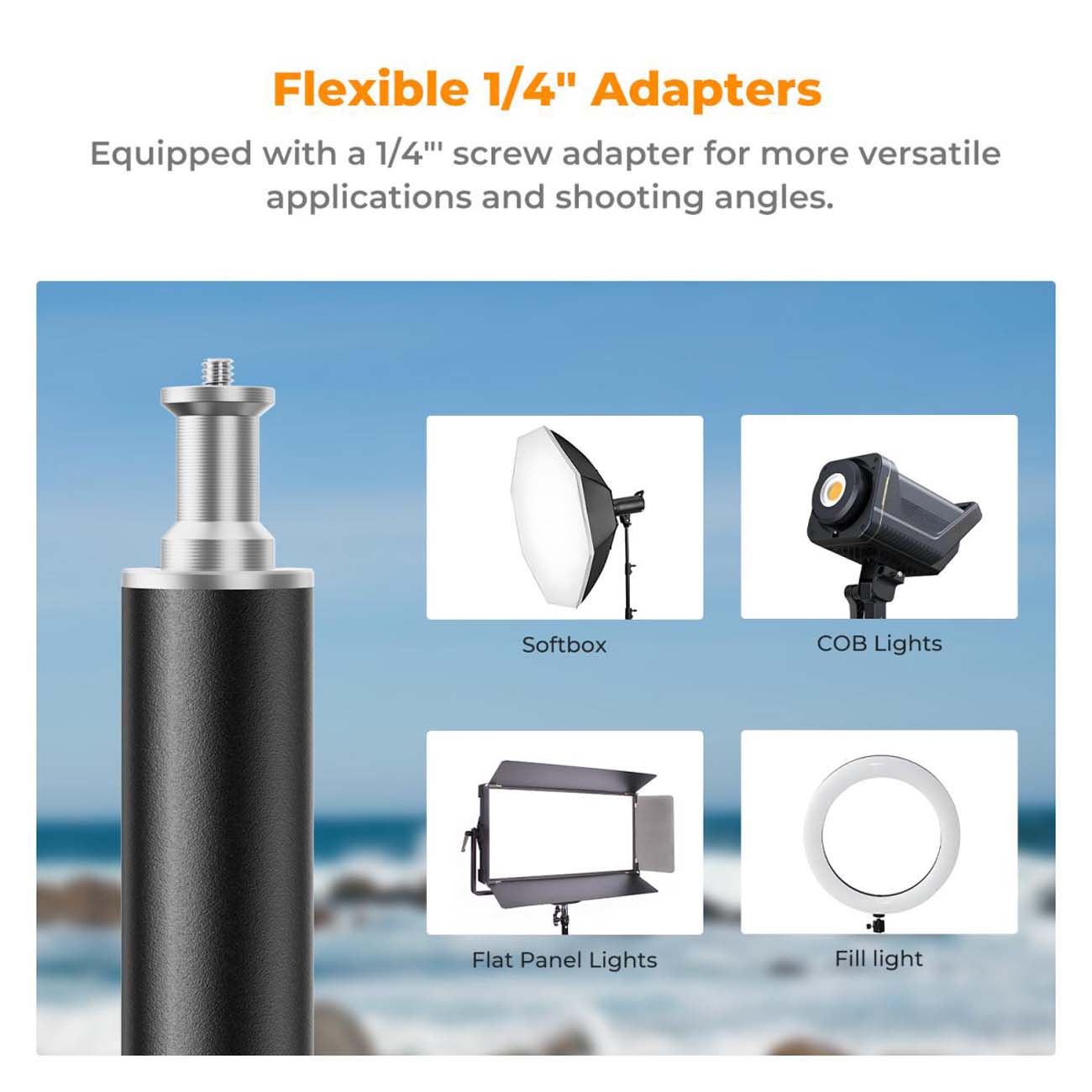 نمای توضیحات سه‌پایه نور کی‌انداف K&F Concept KF34.043 2.8m Portable Metal Light Stand