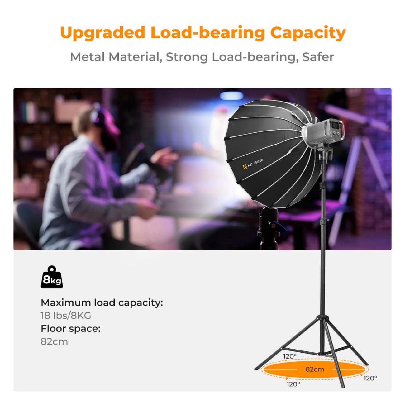 نمای کاربردی از سه‌پایه نور کی‌انداف K&F Concept KF34.043 2.8m Portable Metal Light Stand