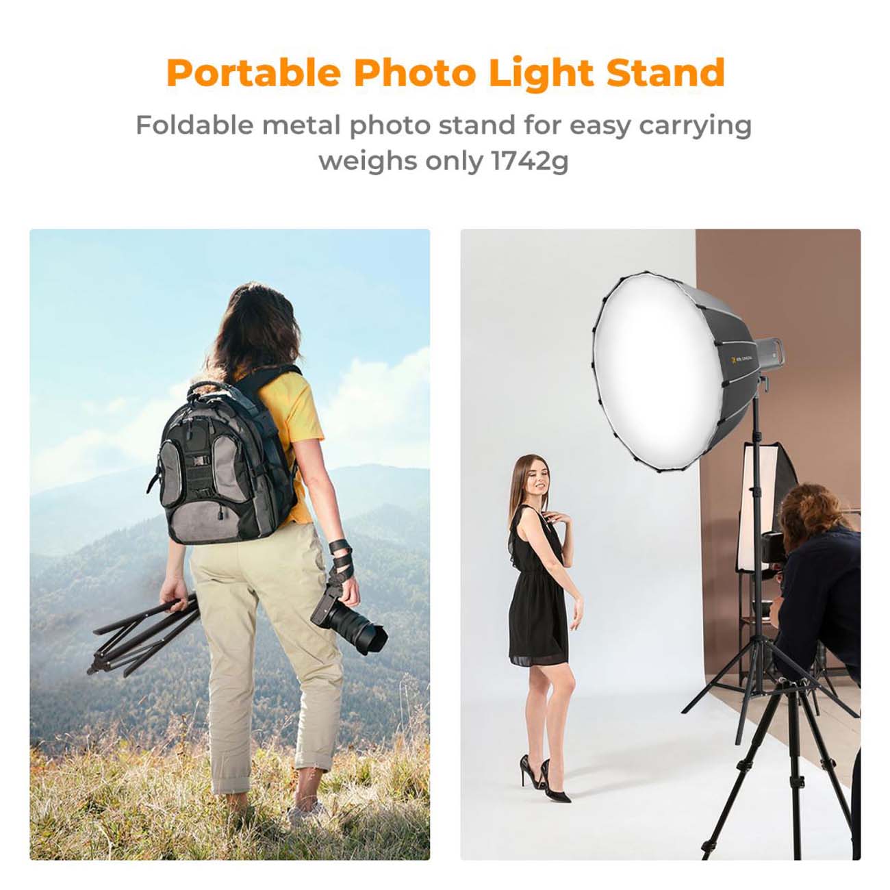 نمای کاربردی سه‌پایه نورپردازی کی‌انداف K&F Concept KF34.043 2.8m Portable Metal Light Stand