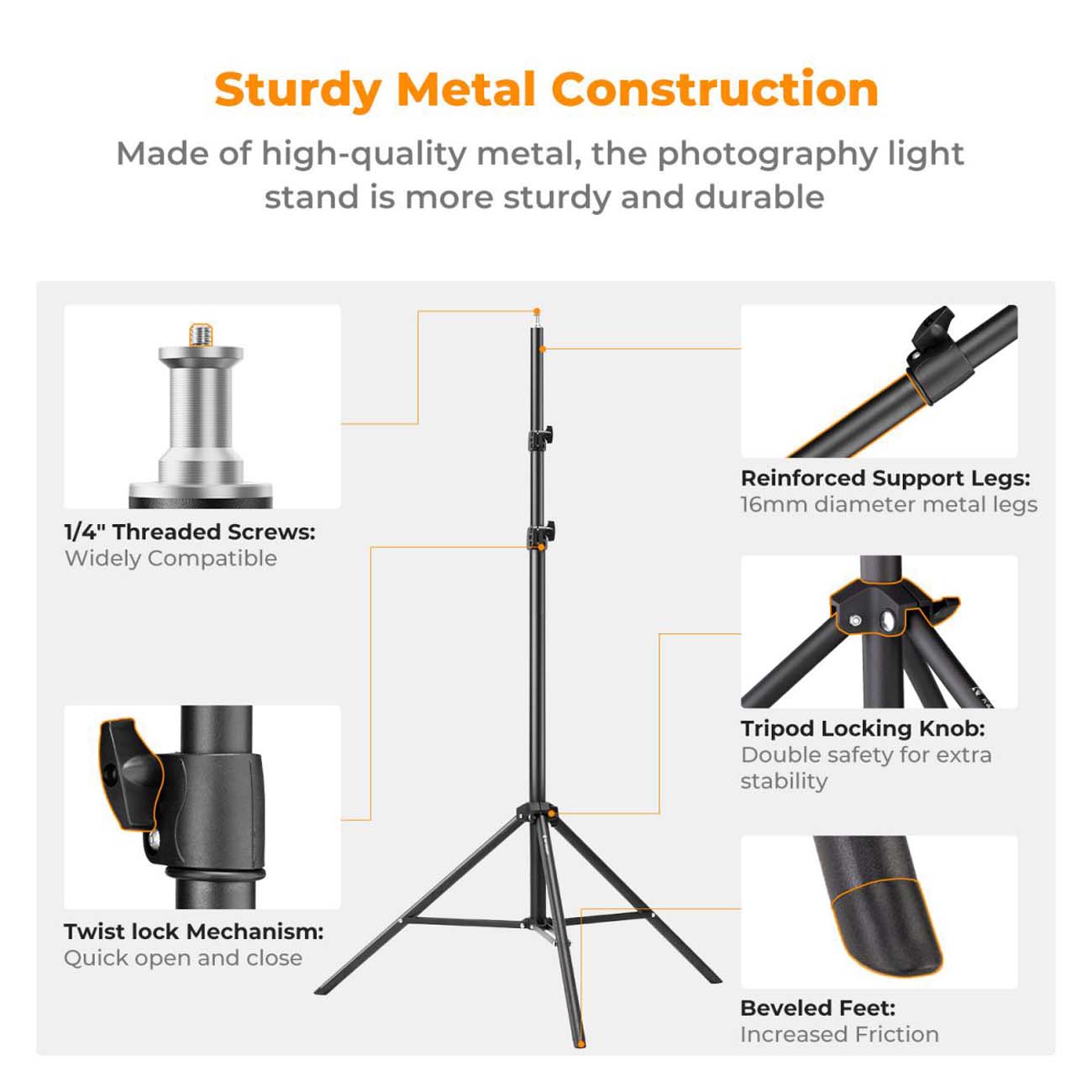 نمای توضیحات سه‌پایه نورپردازی کی‌انداف K&F Concept KF34.043 2.8m Portable Metal Light Stand