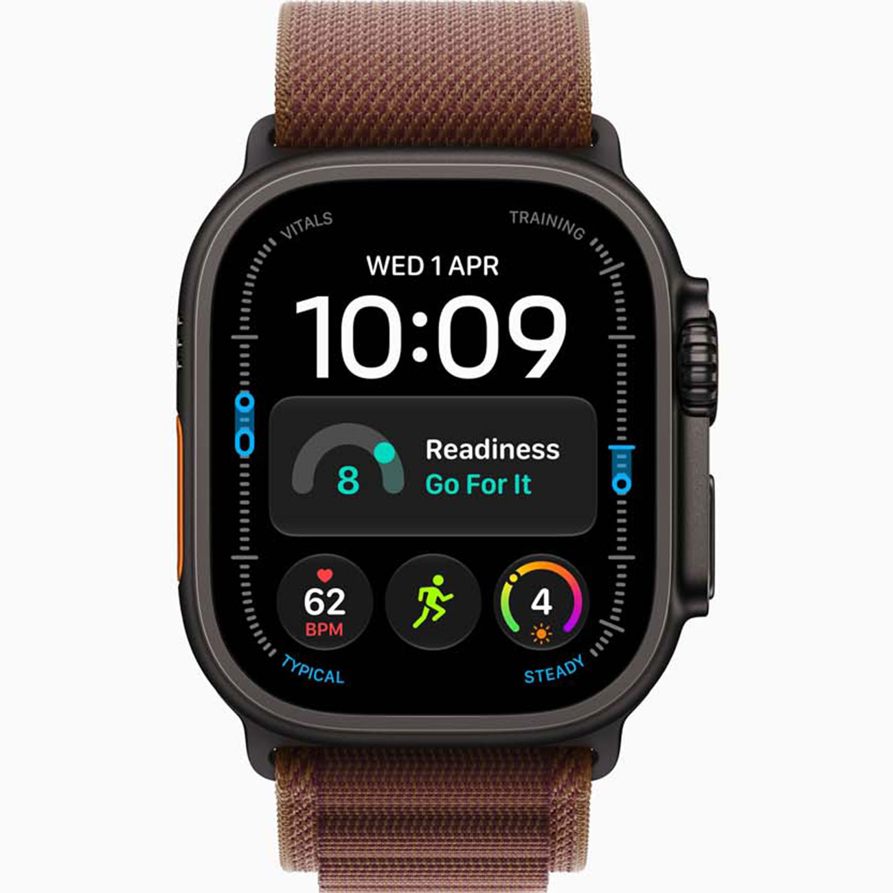 نمای روبه رو اپل واچ اولترا ۴ Apple Watch Ultra 4 GPS + Cellular 49mm Black Titanium Case with Burgu