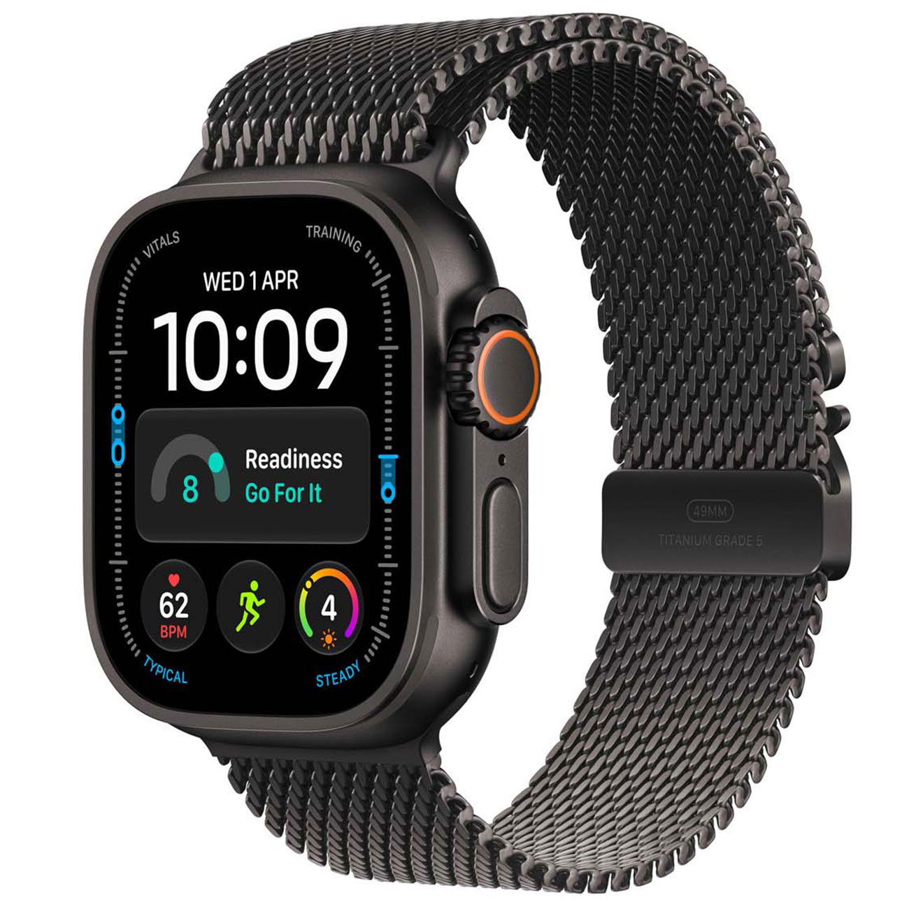 نمای جانبی اپل واچ اولترا ۴ Apple Watch Ultra 4 GPS + Cellular 49mm Black Titanium Case with Black T