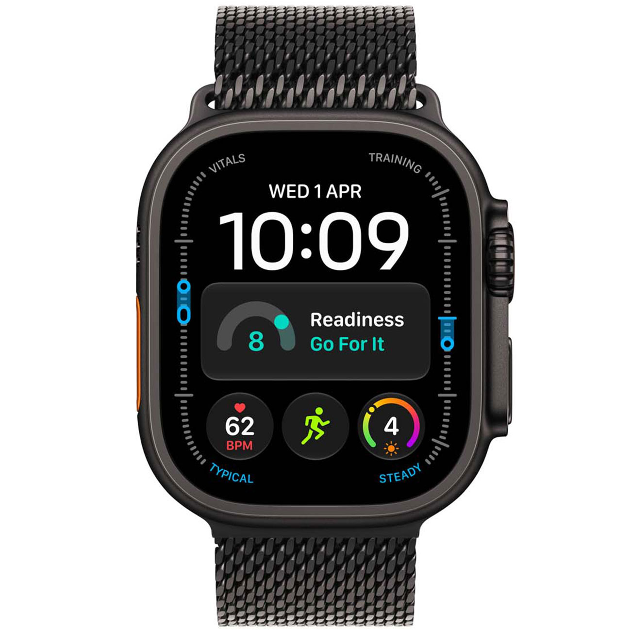 نمای روبه رو اپل واچ اولترا ۴ Apple Watch Ultra 4 GPS + Cellular 49mm Black Titanium Case with Black