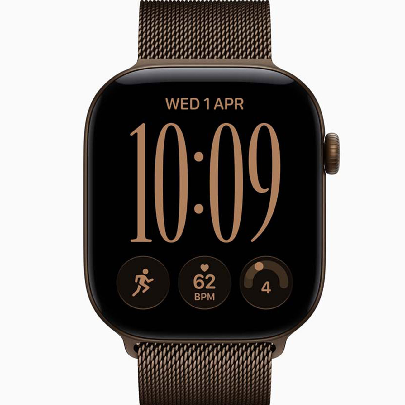 نمای روبه رو اپل واچ Apple Watch Series 12 GPS 46mm Dark Bronze Aluminum Case with Dark Bronze Milan