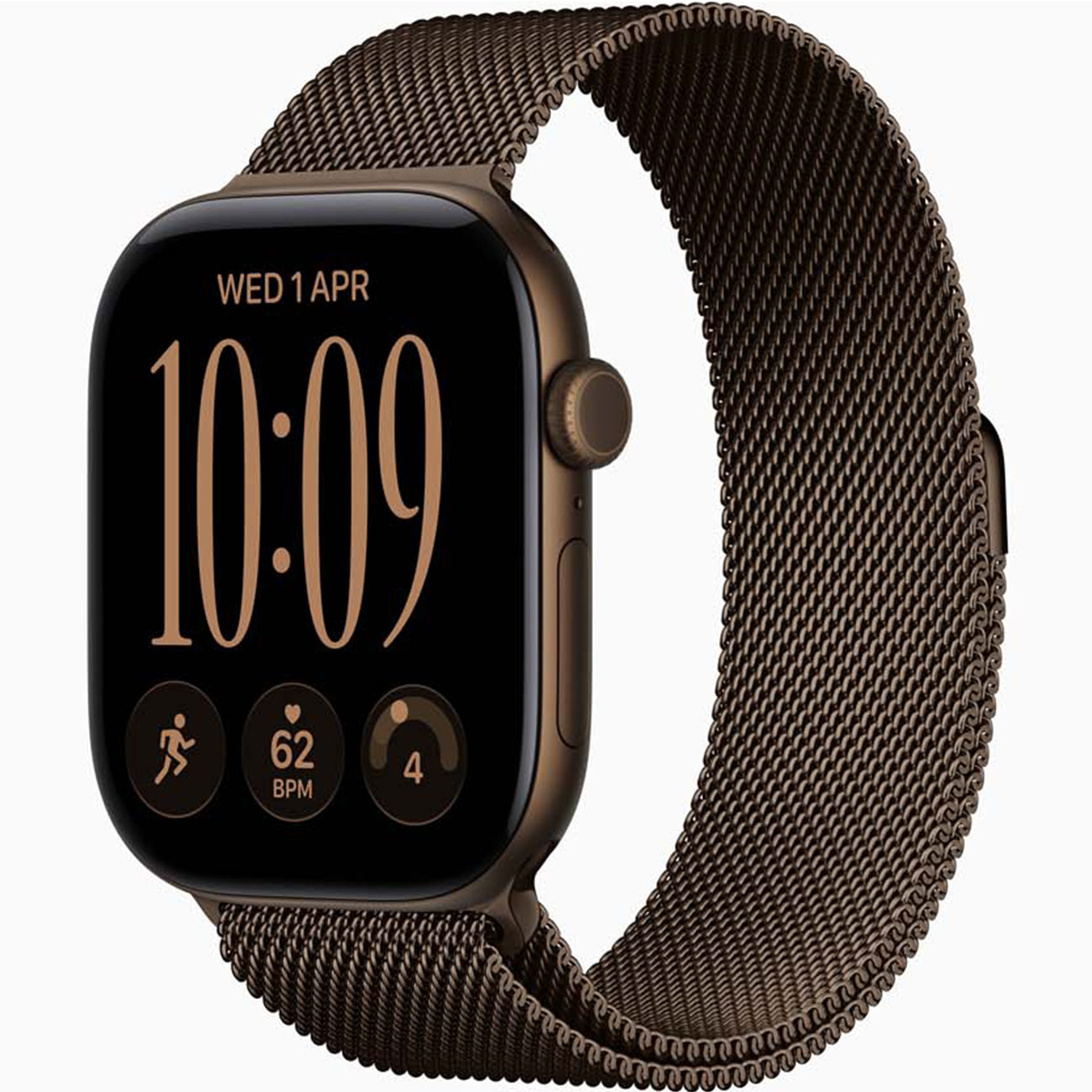 نمای جانبی اپل واچ Apple Watch Series 12 GPS 46mm Dark Bronze Aluminum Case with Dark Bronze Milanes