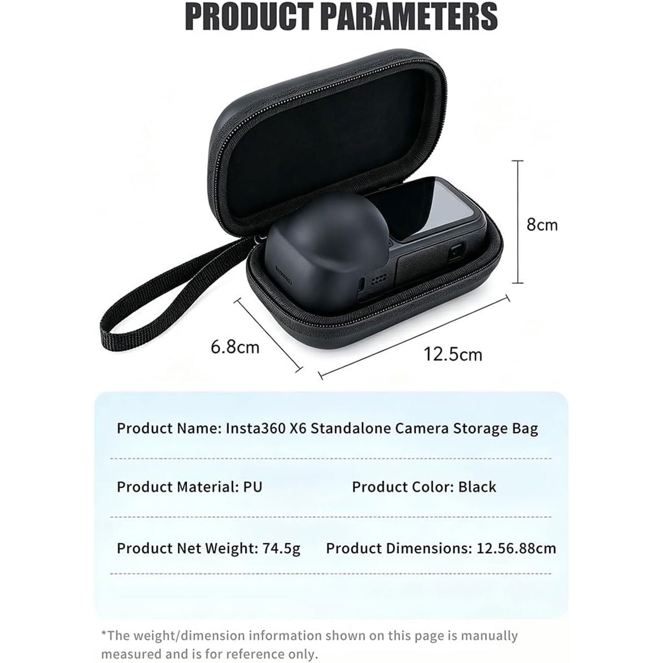 نمای ابعاد کیف دوربین Hard EVA Case for Insta360 X6 Shockproof Splashproof Camera Bag