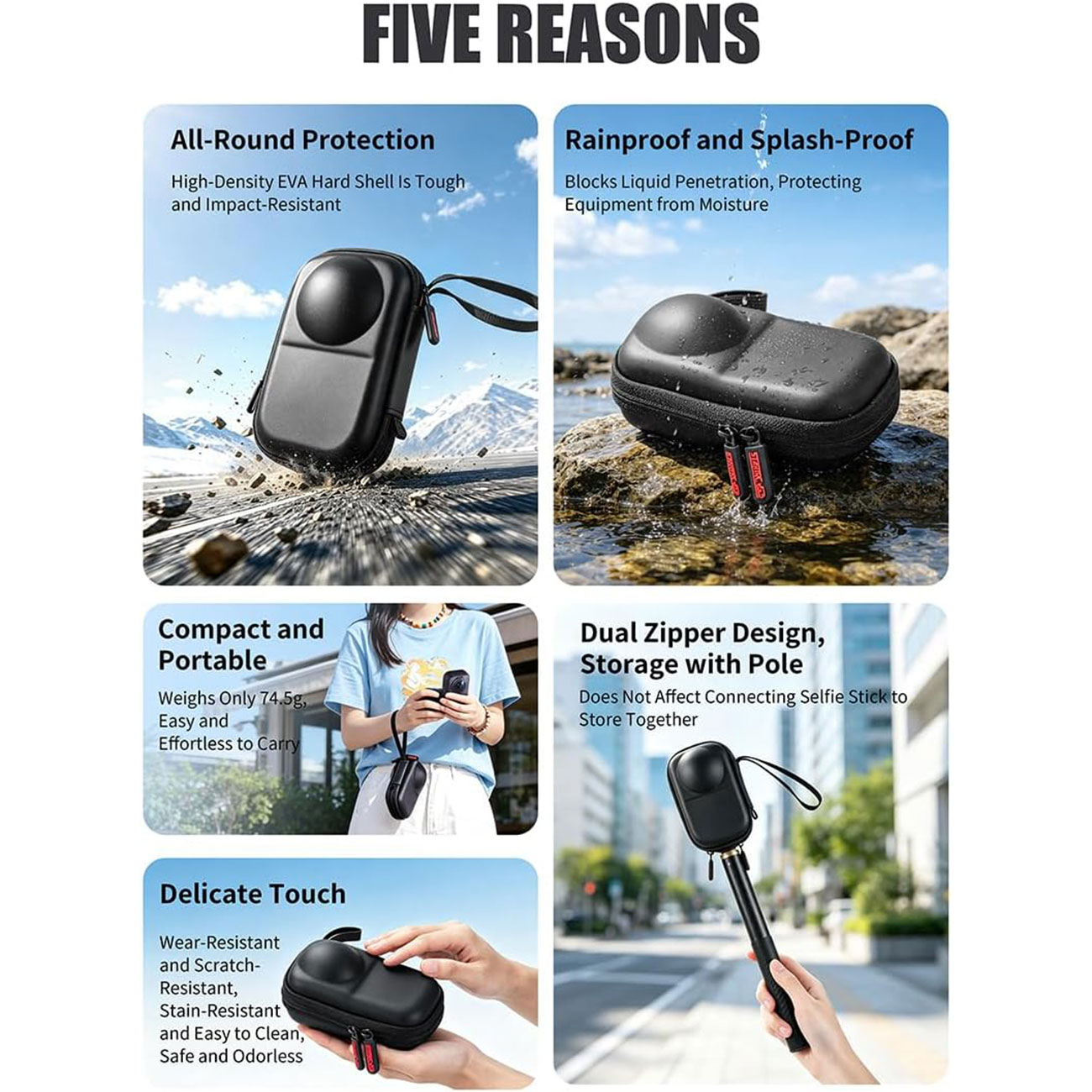 نمای کاربردی کیف حمل دوربین Hard EVA Case for Insta360 X6 Shockproof Splashproof Camera Bag