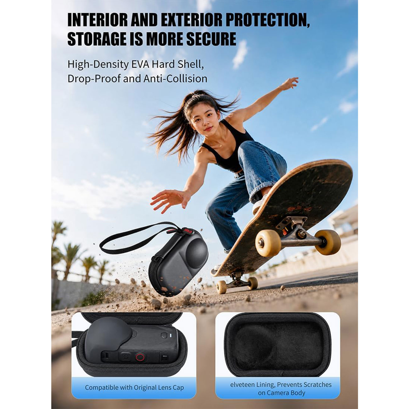 نمای کاربردی کیف محافظ دوربین Hard EVA Case for Insta360 X6 Shockproof Splashproof Camera Bag