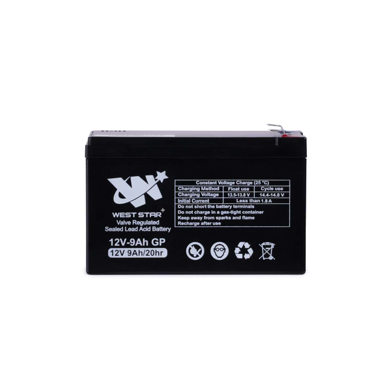 نمای روبه رو باتری یو پی اس 9 آمپر وست استار WEST STAR 12V 9Ah UPS Battery