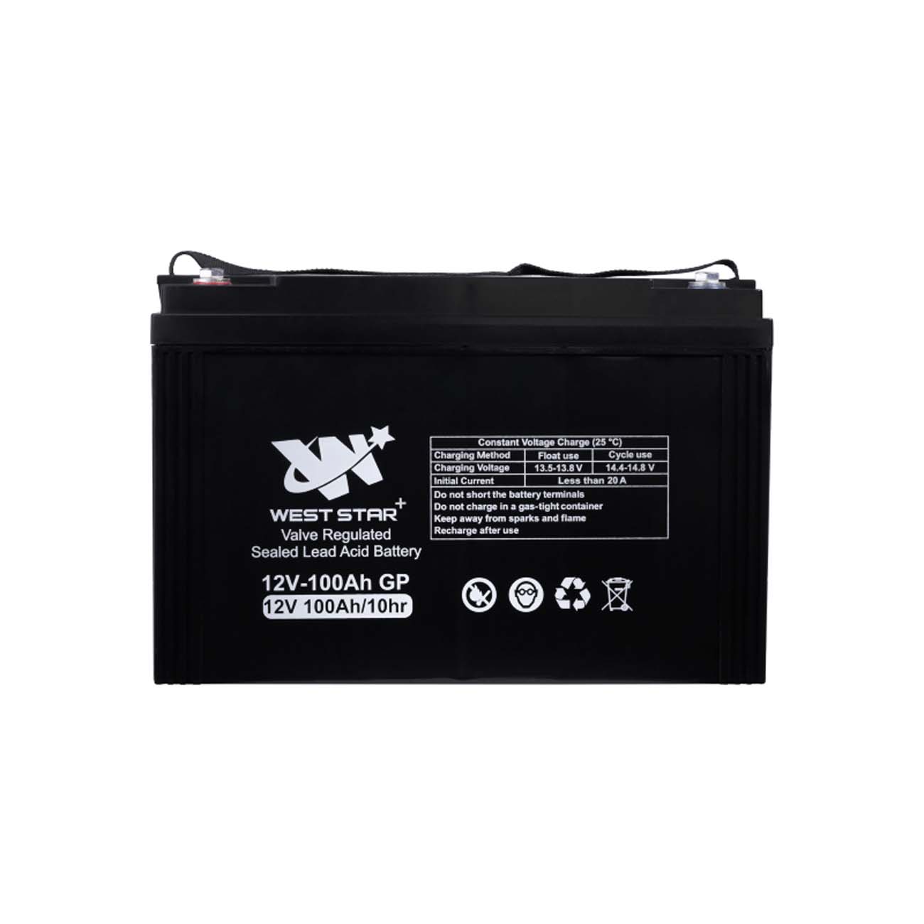 نمای روبه رو باتری یو پی اس 100 آمپر وست استار West Star Plus 100Ah 12V UPS Battery