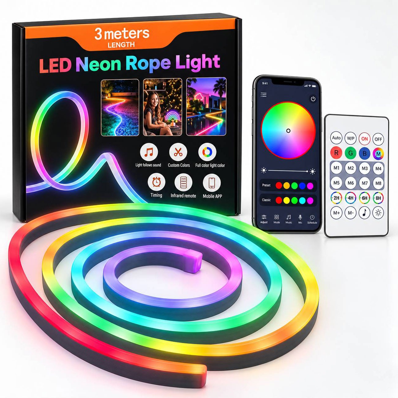 ریسه هوشمند نئونی ضدآب 1M 3M 5M Smart RGBIC USB Bluetooth Neon LED Strip