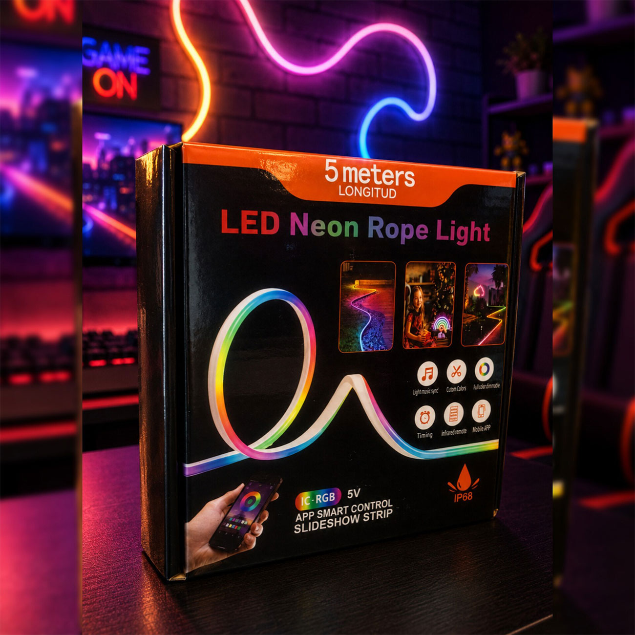 نمای جانبی ریسه هوشمند 5 متری Rope Lighte 5m IC-RGB Programmable Neon Flex Lighting