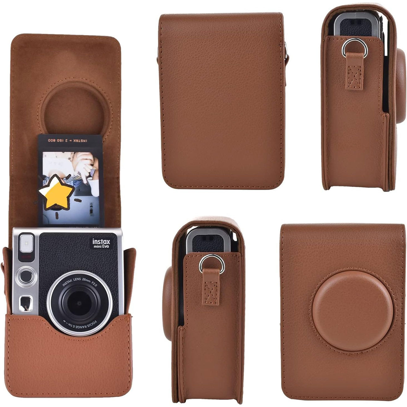 نمای کلی کیف محافظ دوربین قهوه ای NALACAL Case for Instax Mini EVO