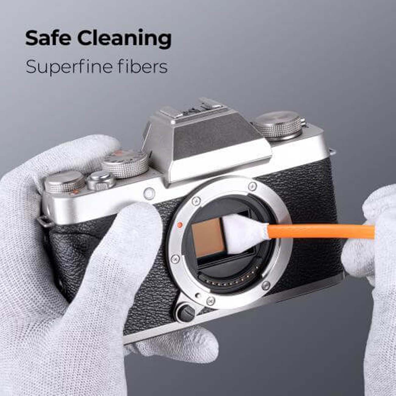 نمای کاربردی از کیت تمیزکننده سنسور K&F Concept 10Pcs 16mm APS-C Sensor Cleaning Kit with Solution a