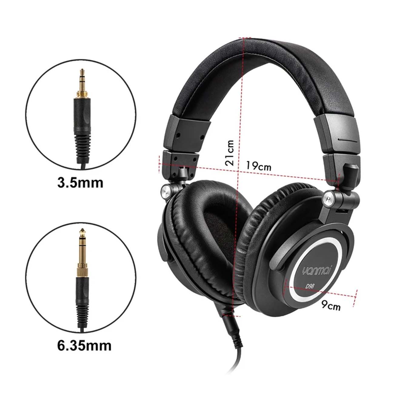 نمای اندازه هدفون مانیتورینگ یانمای Yanmai D98 Wired Monitoring Headphone