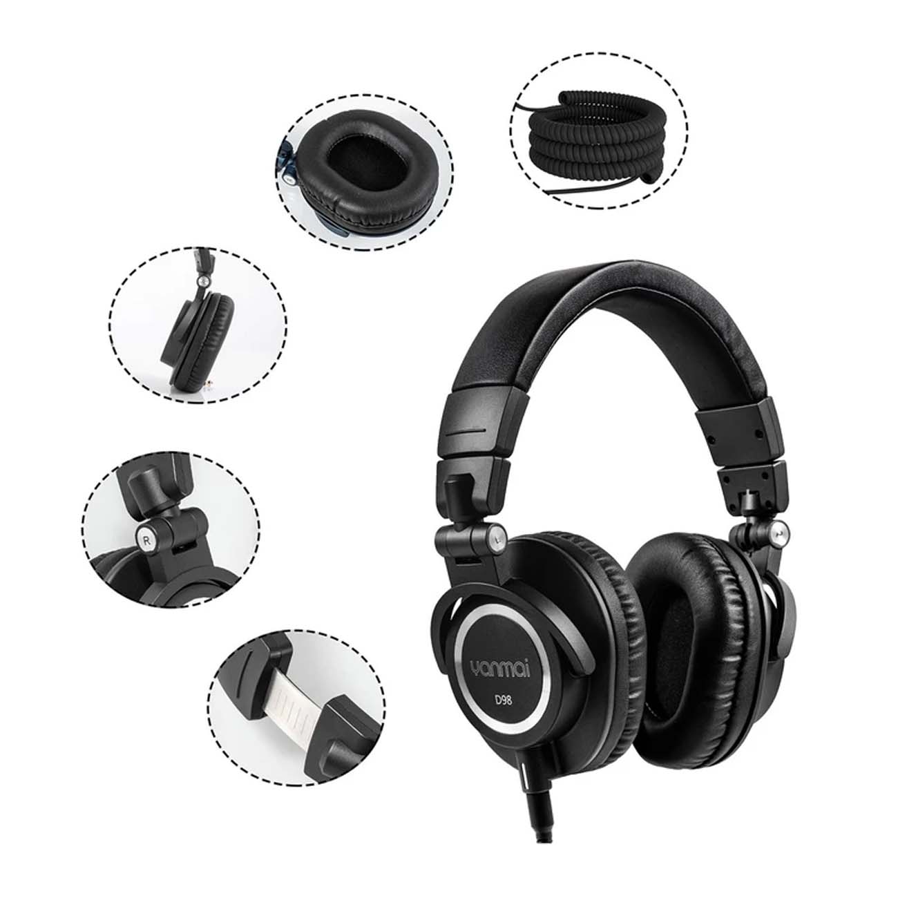 نمای جانبی هدفون مانیتورینگ یانمای مشکی Yanmai D98 Wired Monitoring Headphone