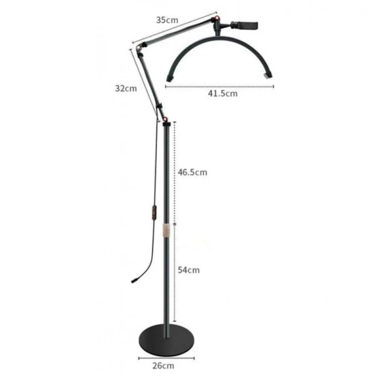 نمای ابعاد مون لایت ایستاده سفید HD-M2X Smart Moon Light