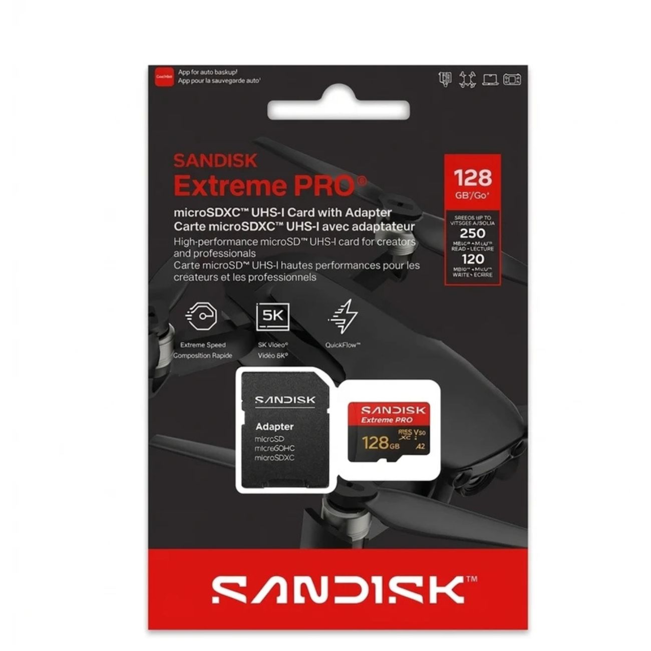 نمای جعبه کارت حافظه SanDisk 128 GB 250/S  Extreme PRO micro SDXC Card