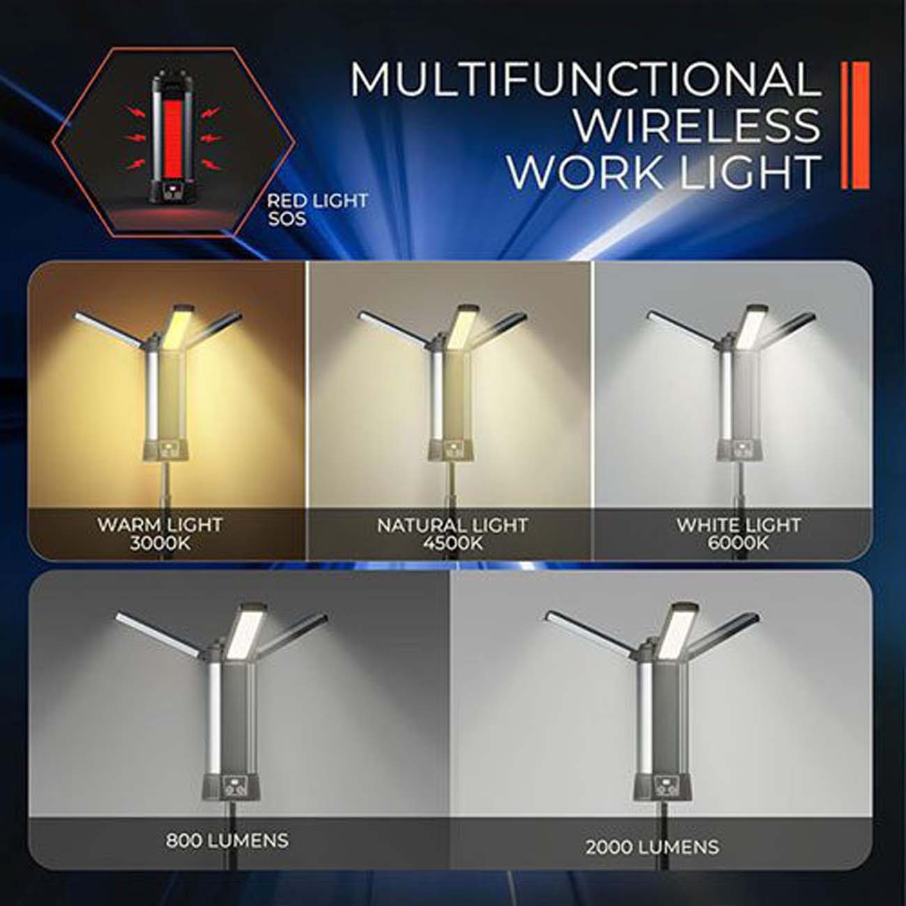 نمای کاربردی چراغ کمپ قابل تنظیم Super Bright Work Light P50 LED