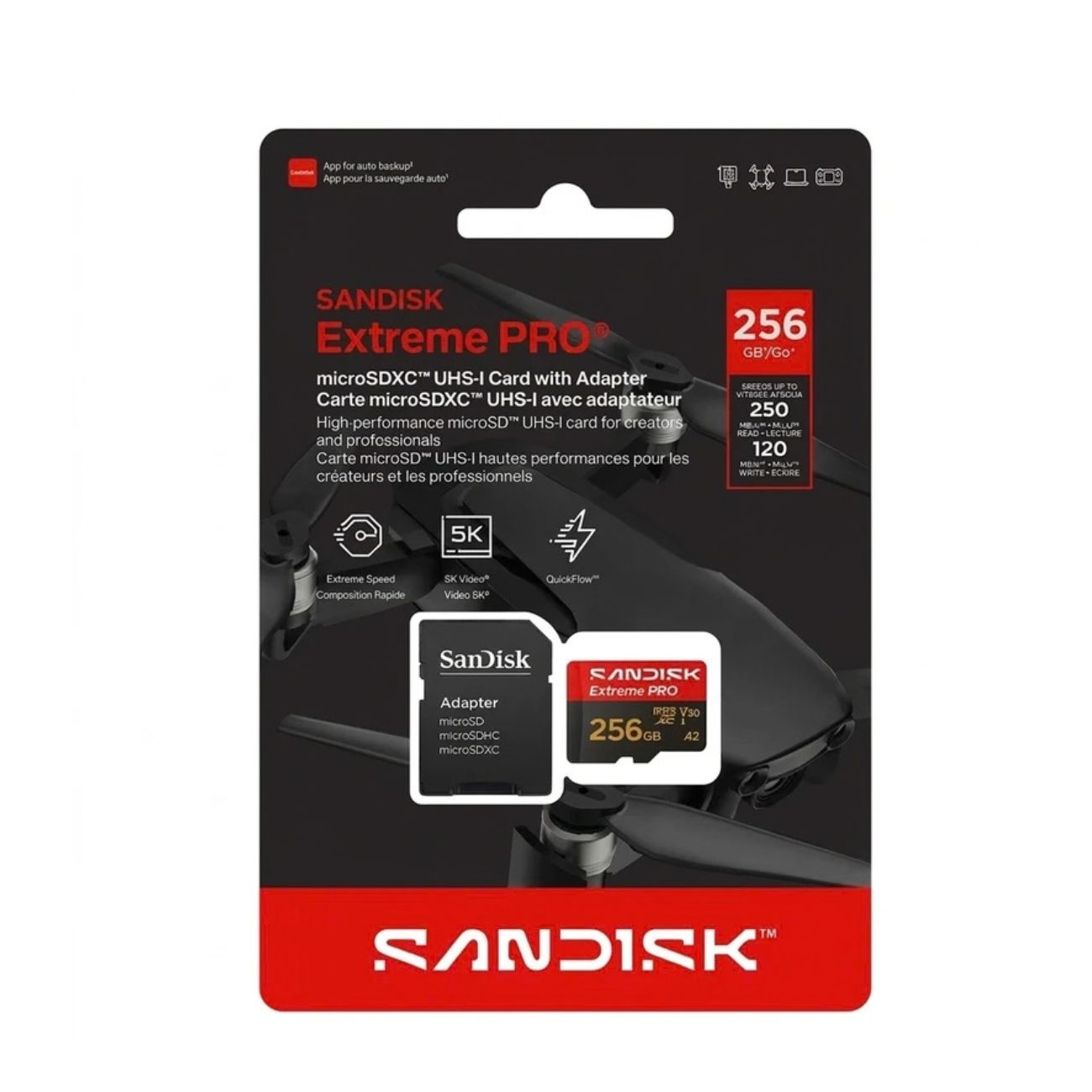 نمای جعبه کارت حافظه سن دیسک SanDisk 256GB 250/S  Extreme PRO micro SDXC Card
