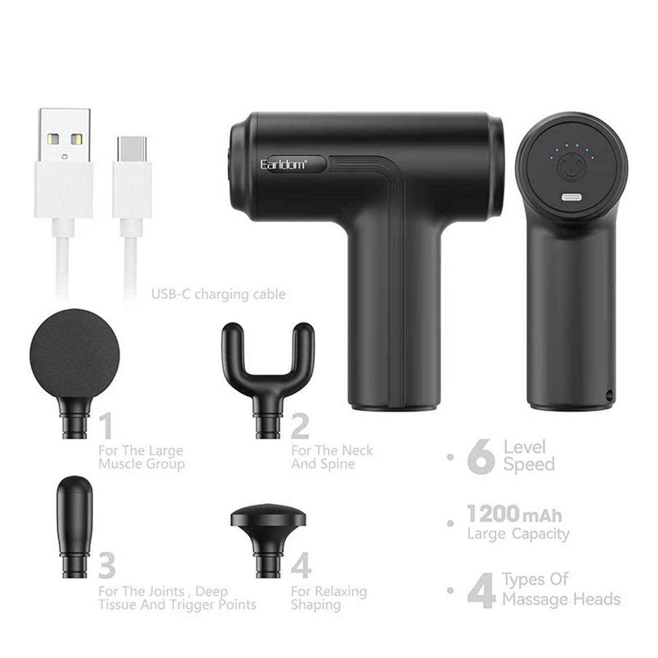 نمای اقلام ماساژور تفنگی ارلدام Earldom ET-V6 Mini Vibration Massage Gun