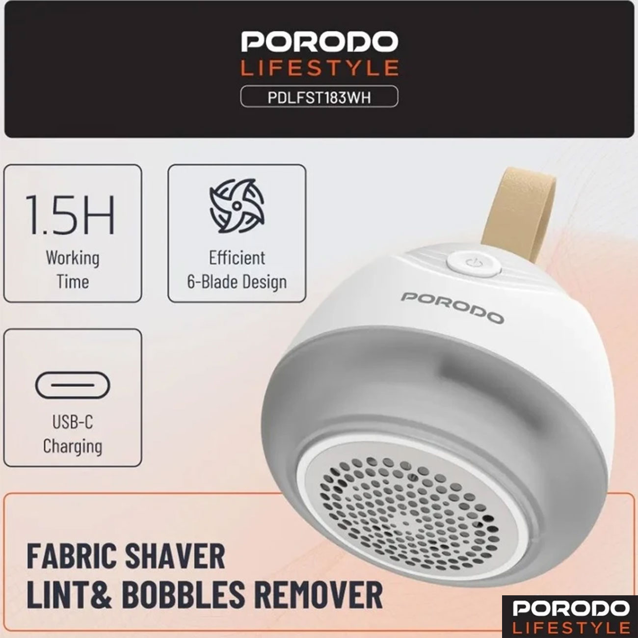 نمای جعبه پرزگیر لباس پرودو Porodo Lifestyle Fabric Shaver Lint & Bobbles Remover