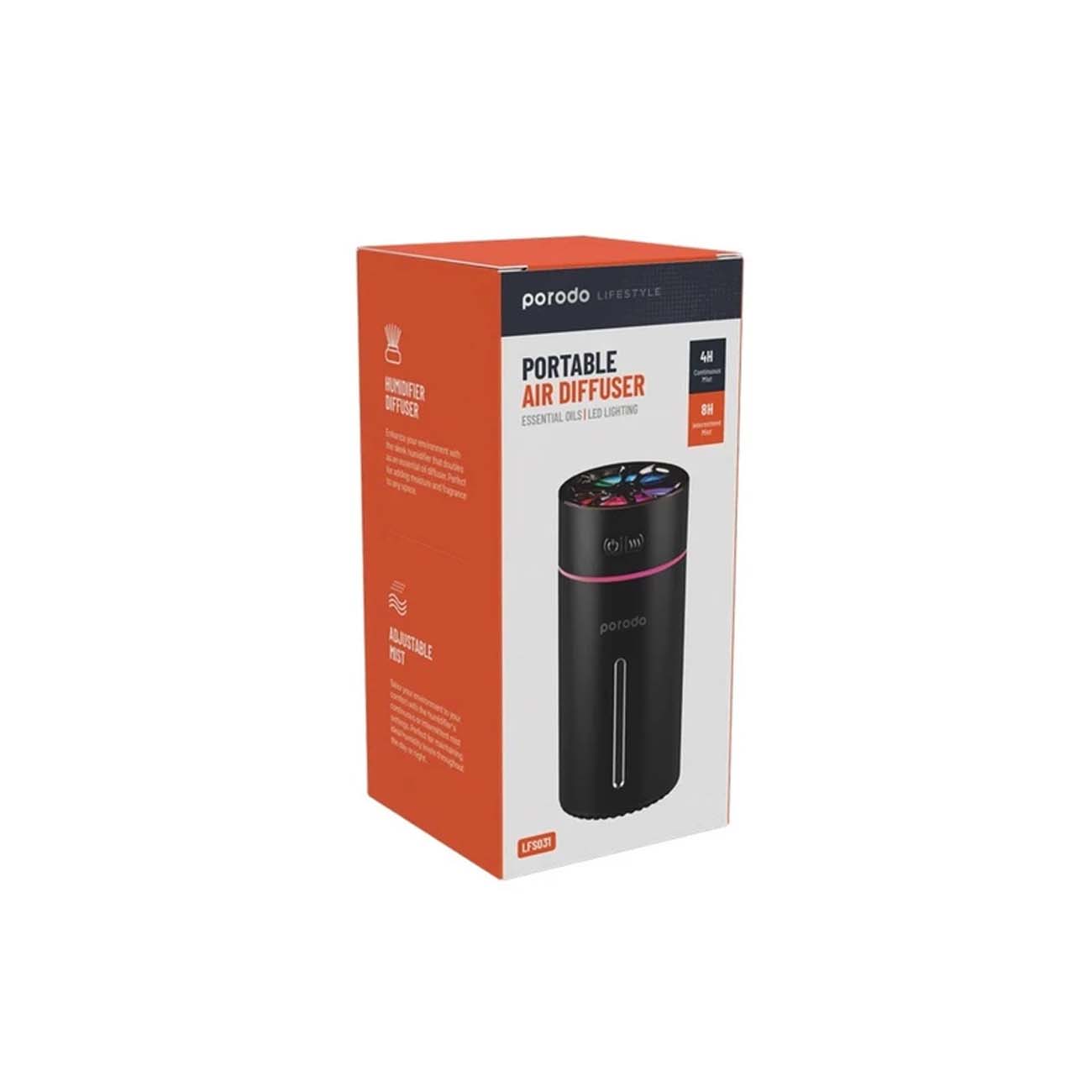 نمای جعبه خوشبوکننده و رطوبت‌ساز پرودو Porodo Lifestyle PD-LFST031-BK Portable Air Diffuser
