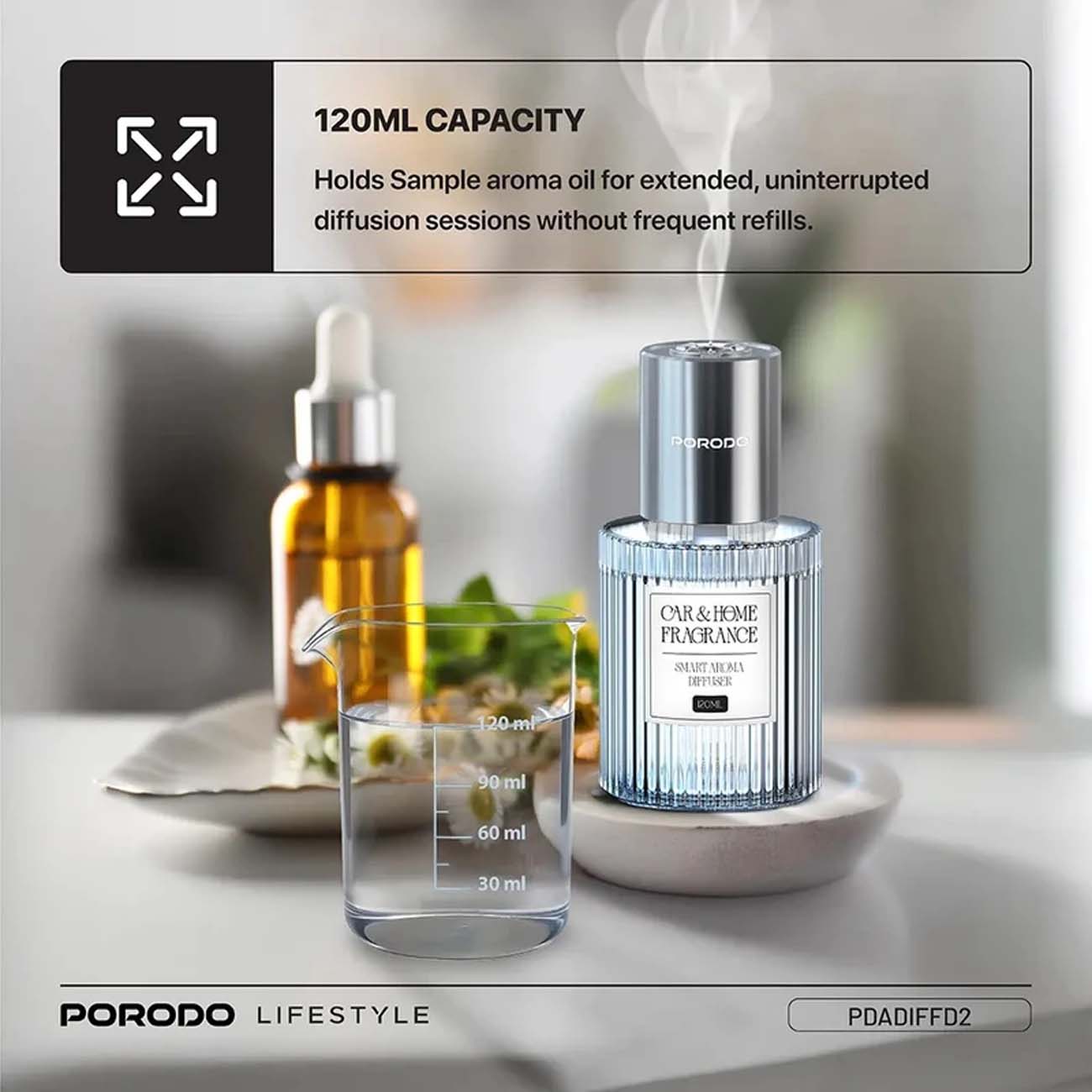 نمای کاربردی خوشبوکننده خودرو پرودو Porodo PDADIFFD2 Grasse Smart Car & Home Aroma Diffuser