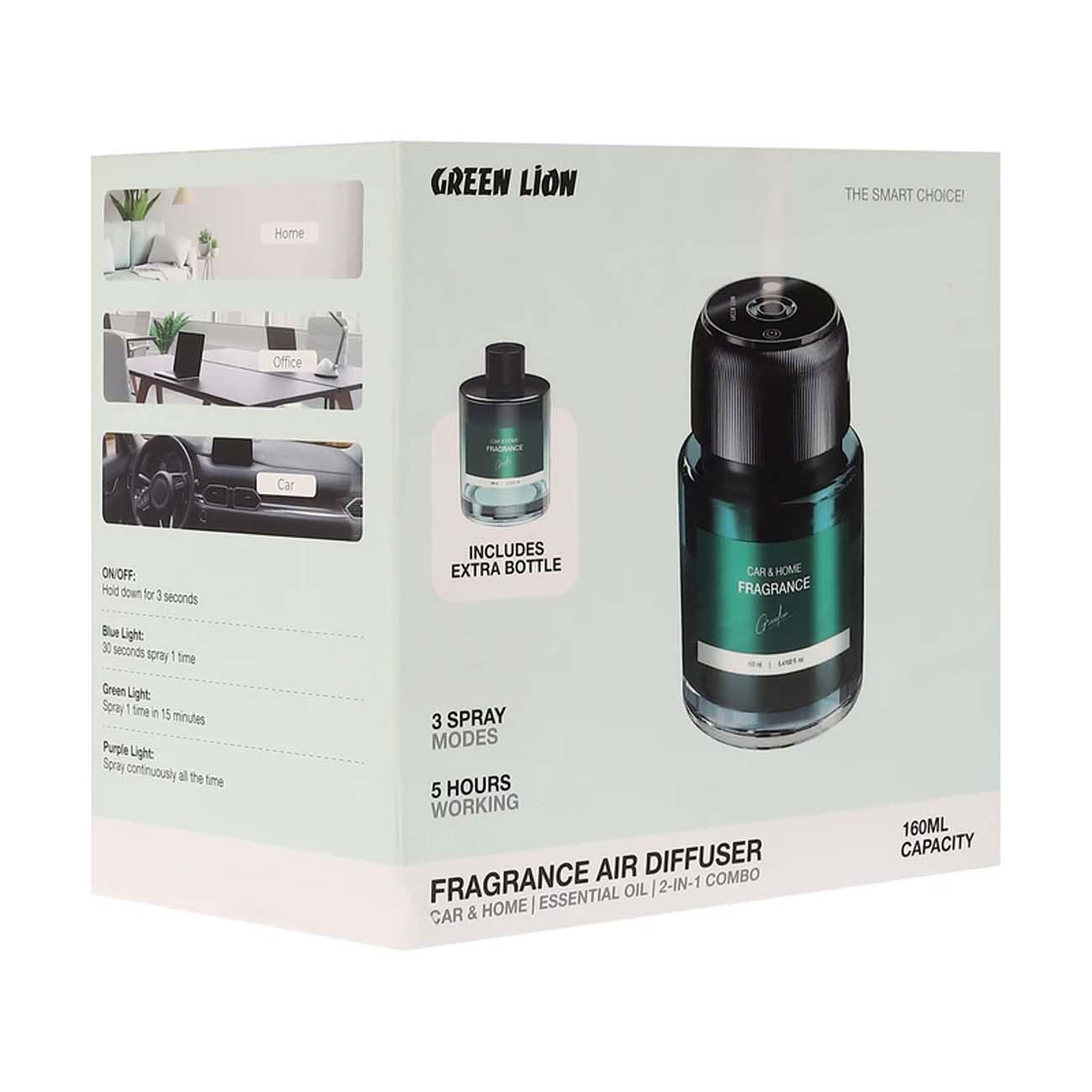 نمای جعبه خوشبوکننده خودرو گرین لاین Green Lion Fragrance 2in1 Combo Car & Home Fragrance Air Diffus
