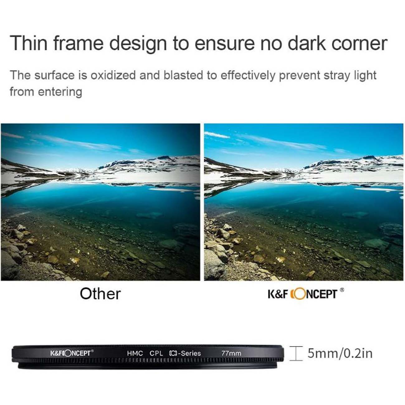 نمای توضیحات فیلتر لنز پلاریزه K&F concept 49mm CPL Digital Filter
