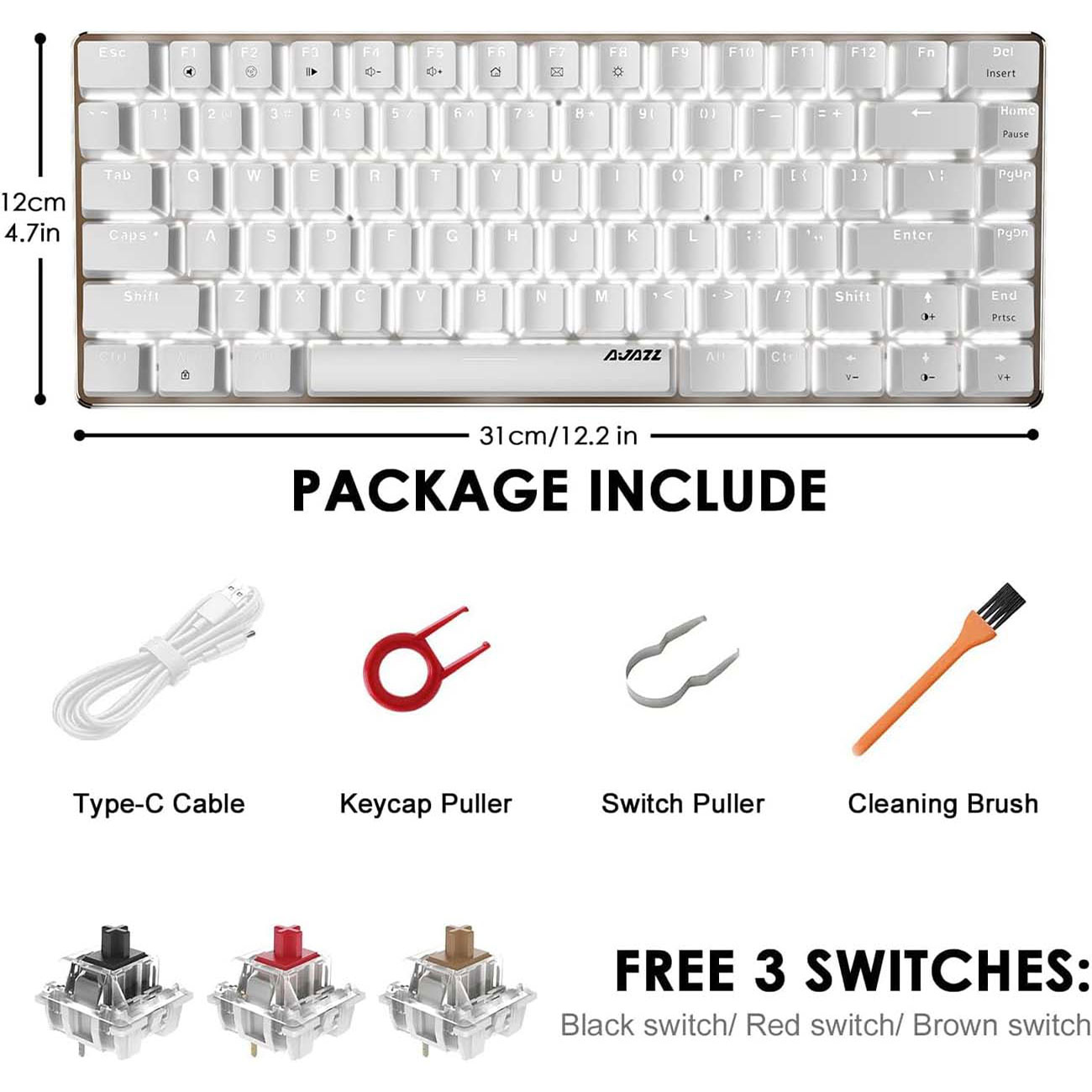 نمای اقلام کیبورد مکانیکال گیمینگ FELiCON AK33 Mechanical Gaming Keyboard with White LED Backlit