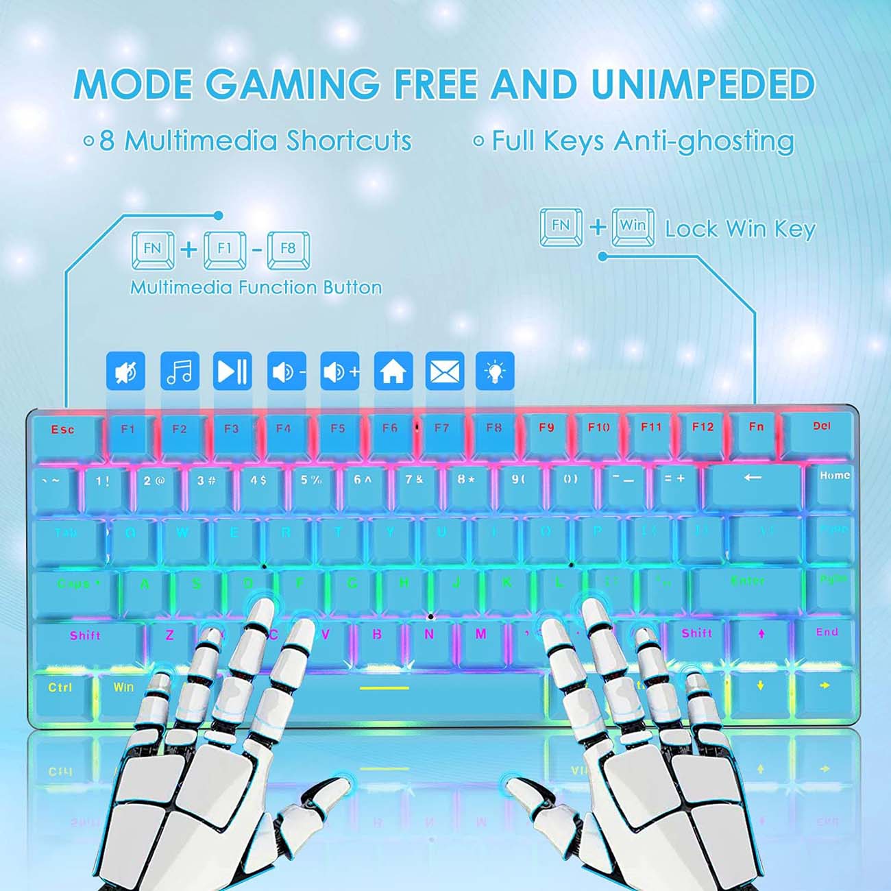نمای کاربردی از کیبورد مکانیکال گیمینگ FELiCON AK33 Mechanical Gaming Keyboard with RGB Backlit